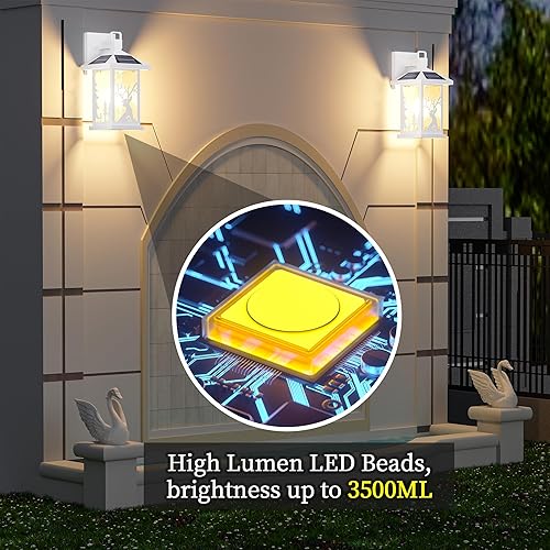 Miniatura 4 de Luces solares de pared blancas, 3500 lm, linternas solares de alto lúmenes, 3000 K-5000 K regulables y 9 modos RGB, luces solares de porche,