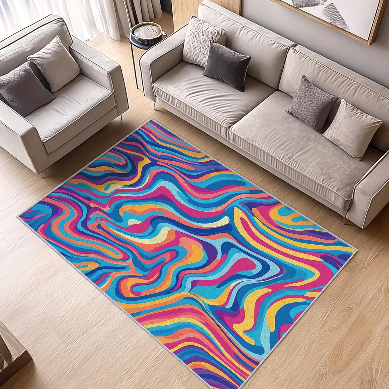 Swirl Rug 8x10 - Psychedelic Swril Rug, 4x6 Rug, Colorful Trippy Area Rug & Room Decor, Abstract Boho Carpet & Home Decor, Washable Non Slip Anti Skid Rugs