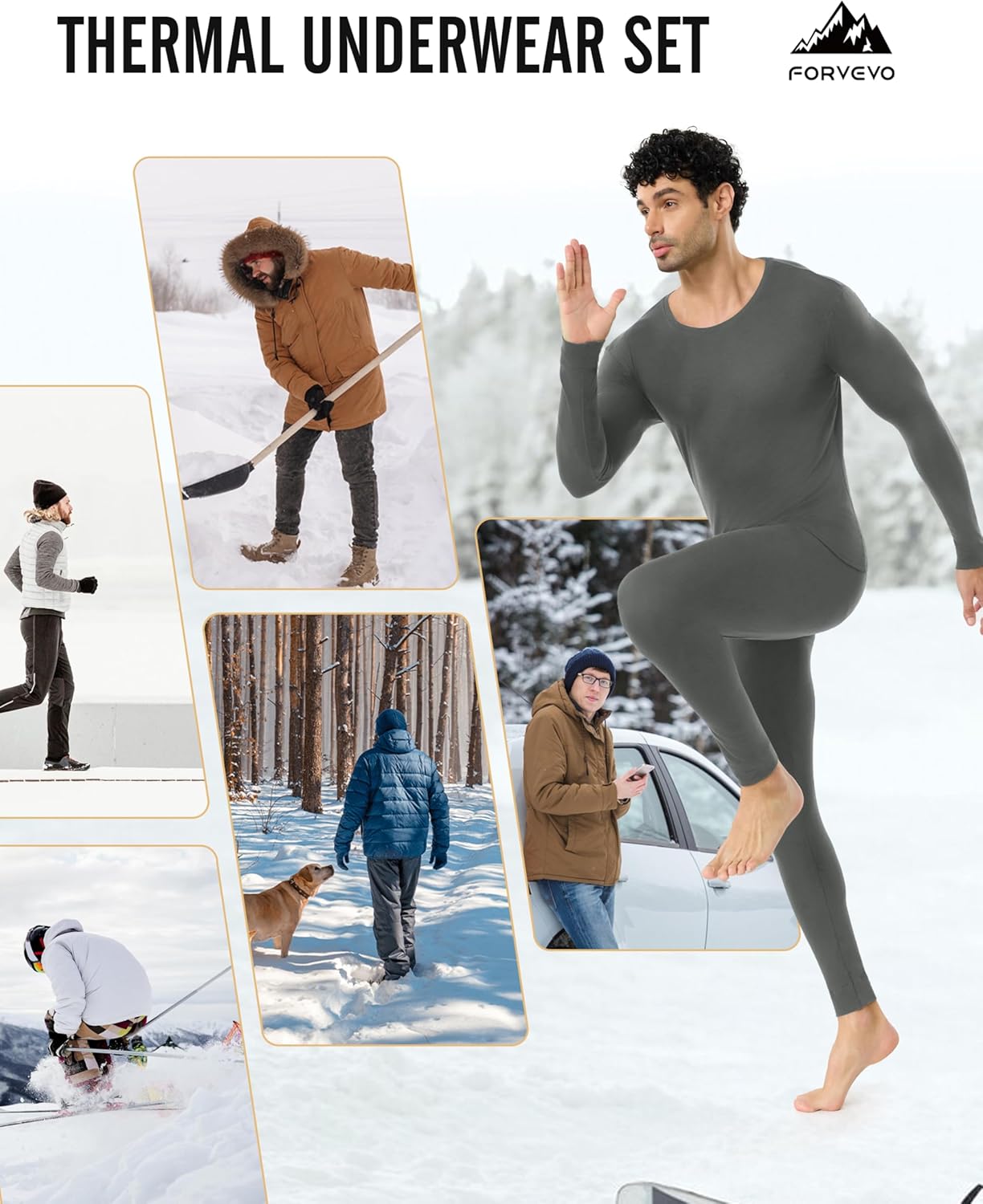 Merino Wool Base Layer Mens, 100% Merino Wool Long Sleeve Shirts, Heavyweight Midweight Thermal Underwear Tops(S-2XL)