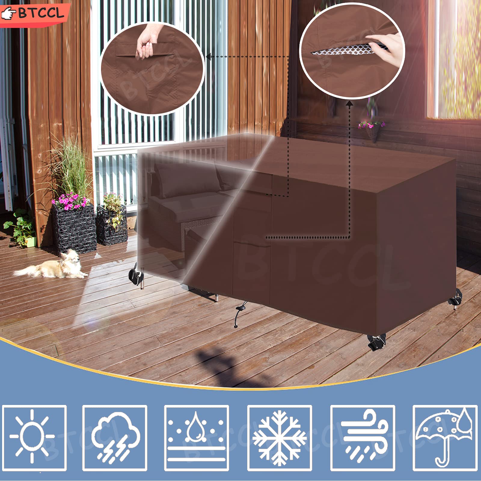 Copertura per mobili da esterno, impermeabile, antipolvere, quadrata, per mobili da patio, tavolo, sedia, mobili, beige, 60 x 60 x 60 cm