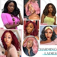 Vista 7 de FAVE Peluca corta ondulada de color marrón mixto, peluca de onda suelta de 14 pulgadas de longitud al hombro, peluca rizada estilo Bob, parte media