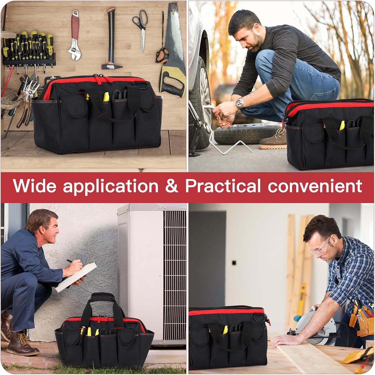 Tool Bag Organizer, 16-inch Tool Bags for Men with 17 Pockets and Adjustable Shoulder Strap, Portable Tool Box Home Essentials