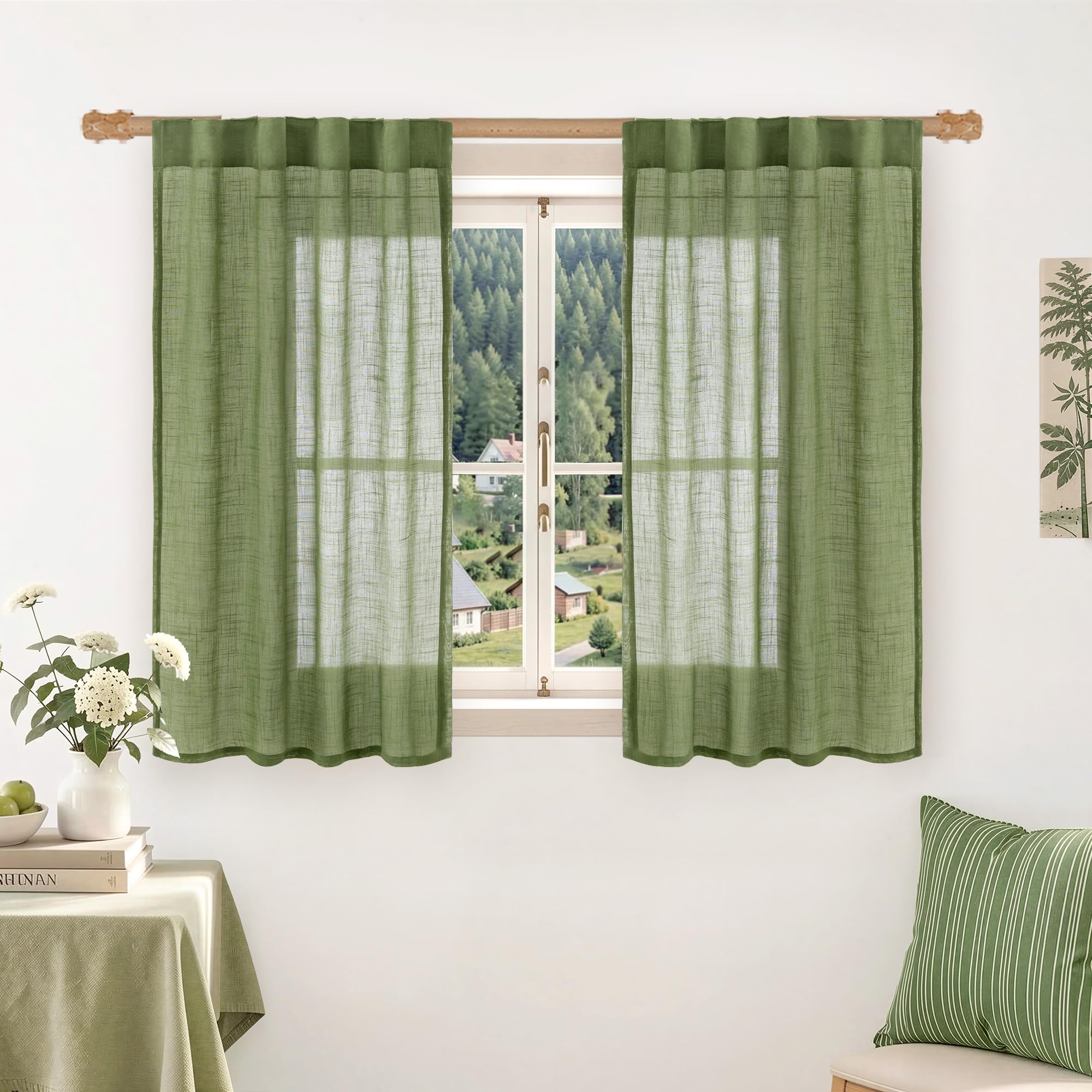 LAMIT Natural Linen Semi Sheer Curtains 84 Inches Long 2 Panels, Living Room Linen Textured Light Filtering Drapes Back Tab and Rod Pocket Neutral Window Panels for Bedroom/Sliding Door, 52 x 84 Inch — view 61