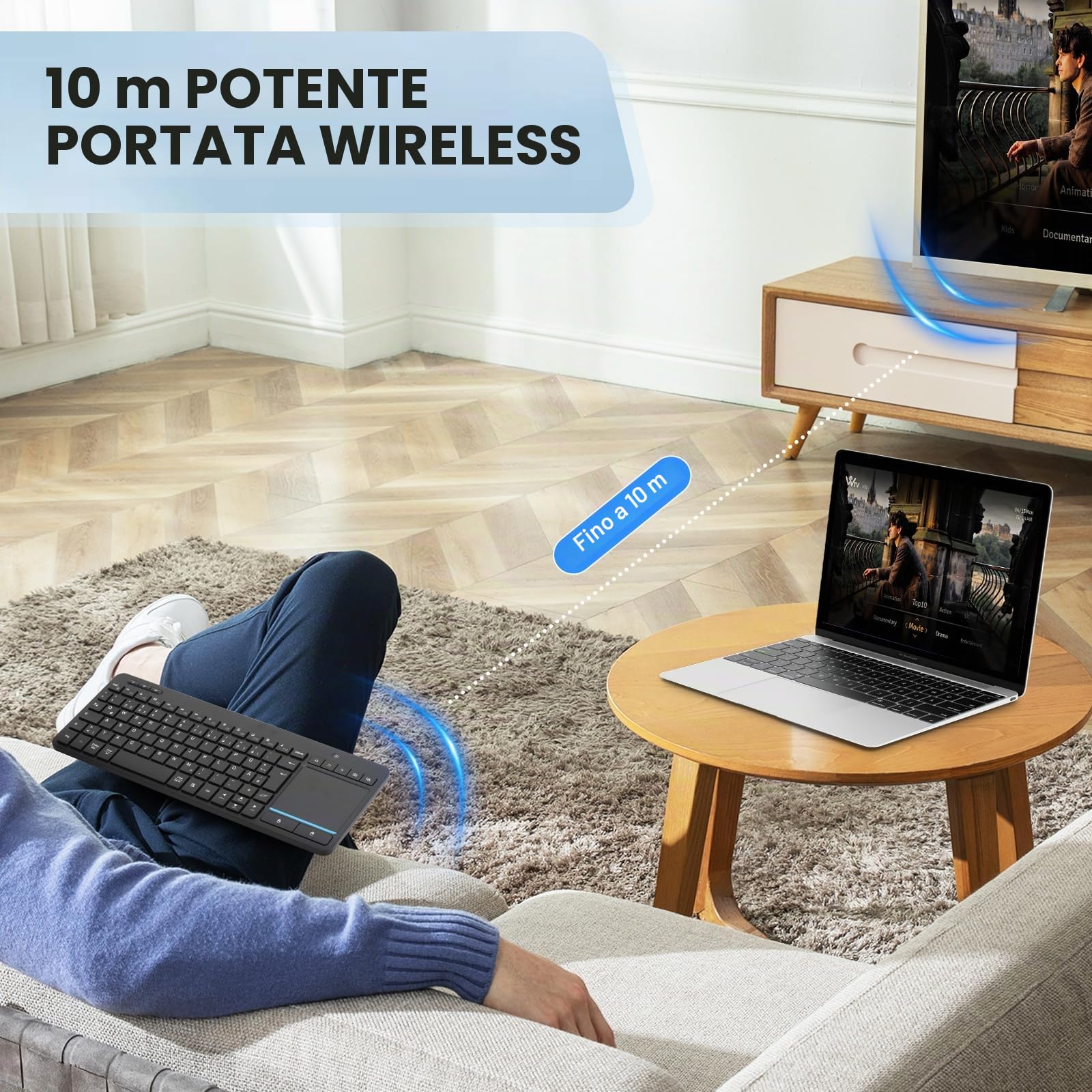 Tastiera Bluetooth senza fili con touchpad, tastiera tv wireless con trackpad multi-touch, supporta 3 dispositivi per TV, Windows, Android, Chrome OS, laptop, tablet (2.4 G+BT)