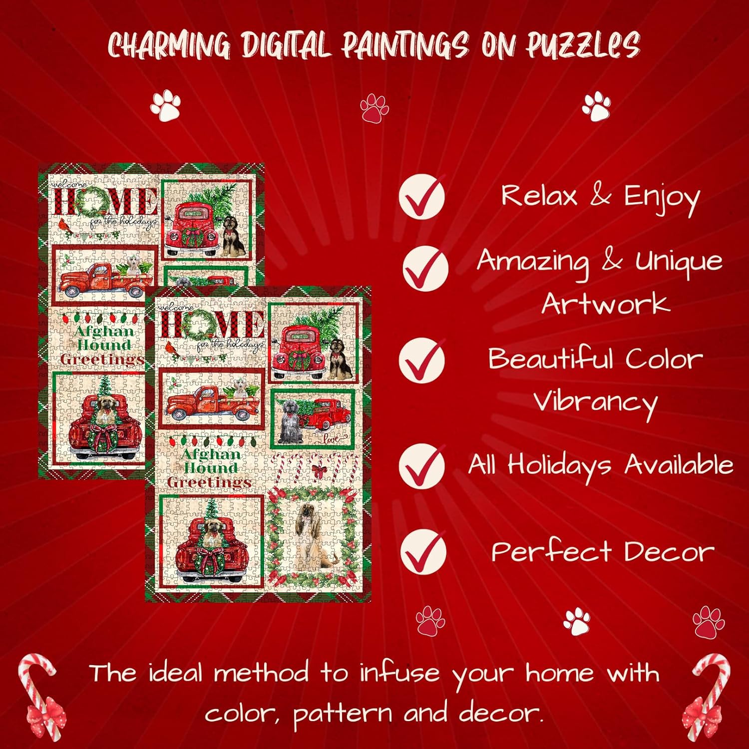 Welcome Home for Christmas Holidays Afghan Hound Dogs Jigsaw Puzzle for Adults - Animal Printed Interlocking Puzzle Game Artwork - Gift for Dog Lover's - 1000 Pcs 20"x30"