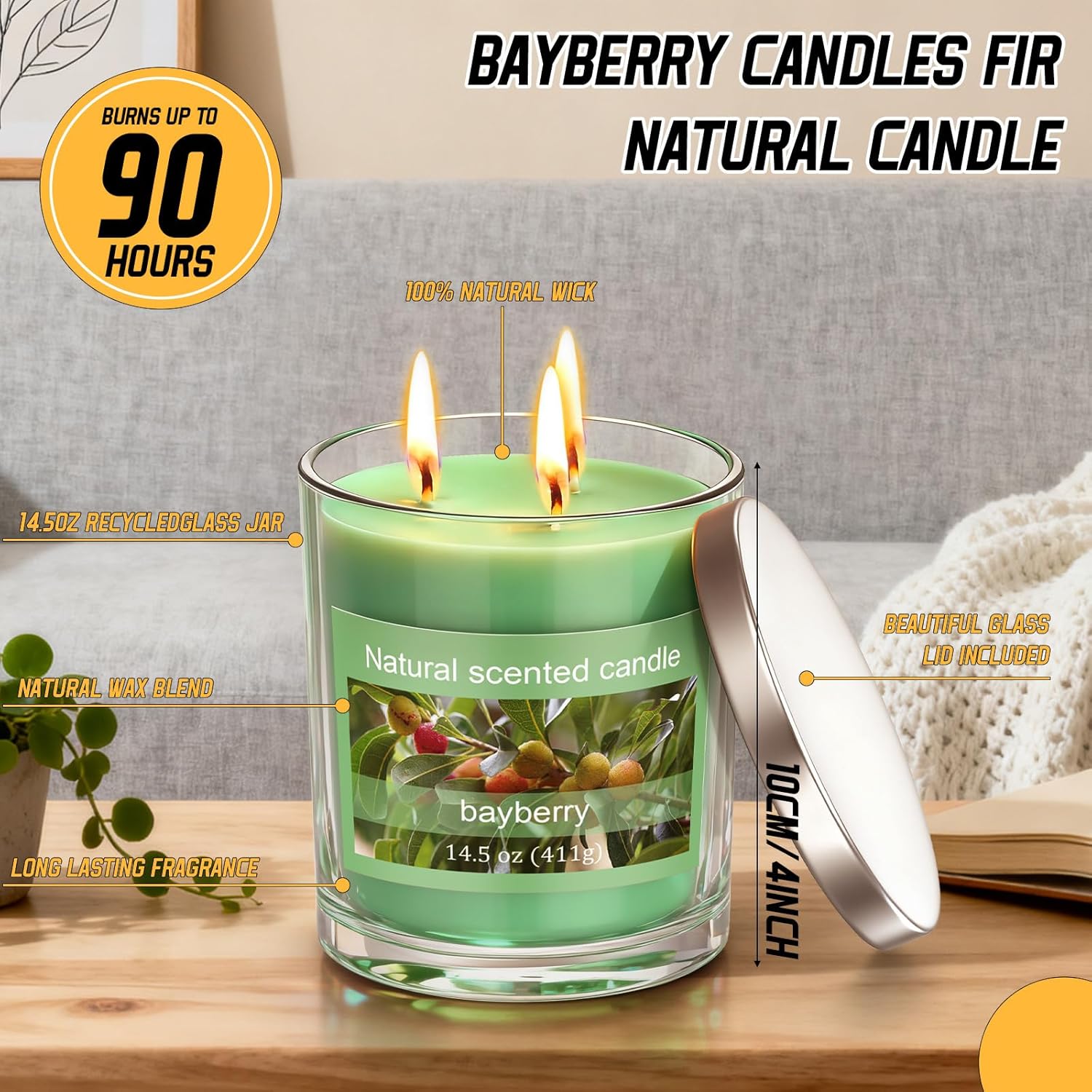 14.5 oz Bayberry Fir Candles with 3 Wick Christmas Scented Candle Glass Jar Essential Oils Bayberry and Beeswax Blend Green Candleberry Candles for Christmas Winter Holiday Gifts Collection - Image 3