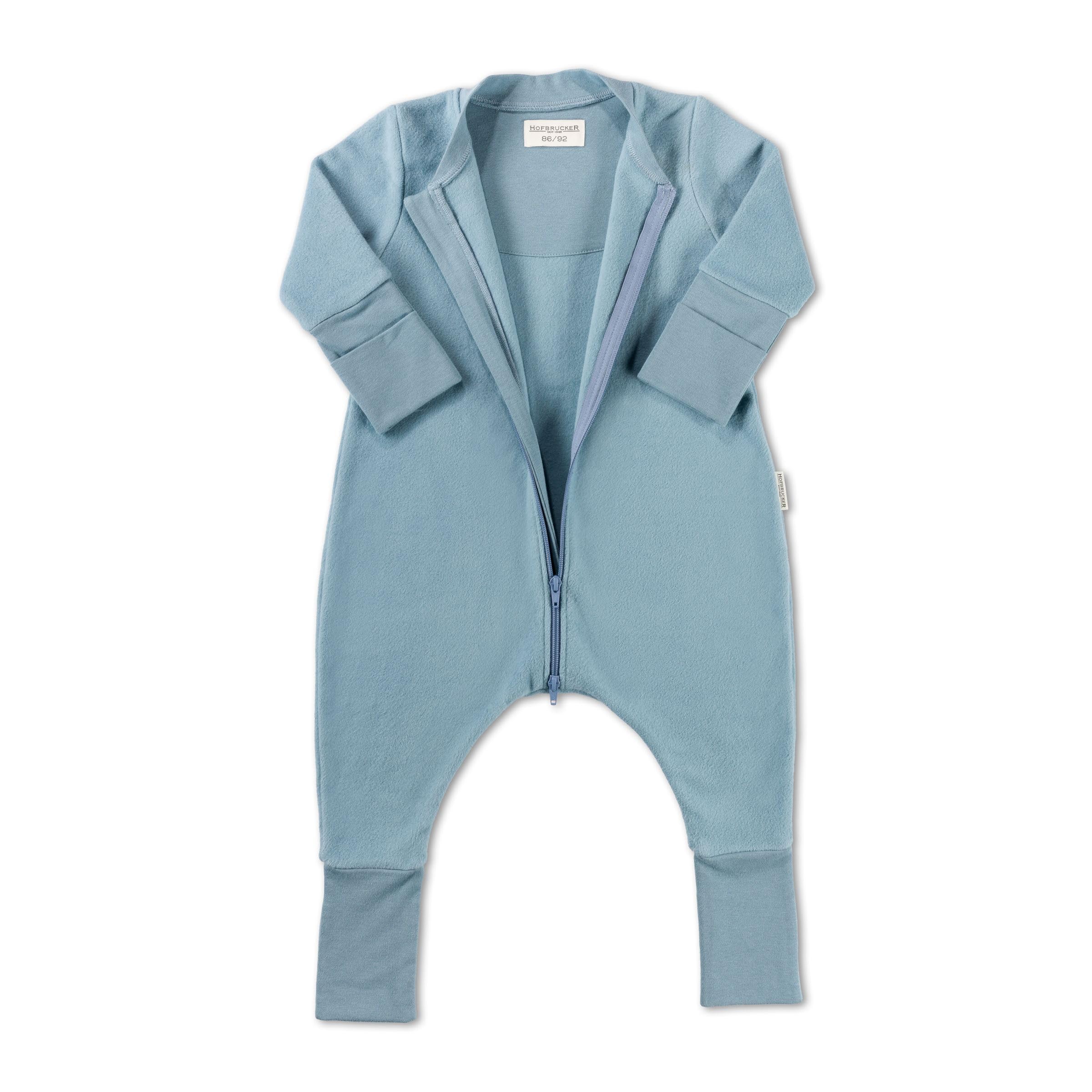 Hofbrucker Sacco nanna con piedini, in 100% pile di cotone biologico, per tutto l'anno, per la primavera, l'autunno, Colore: blu colomba, 86/92 cm