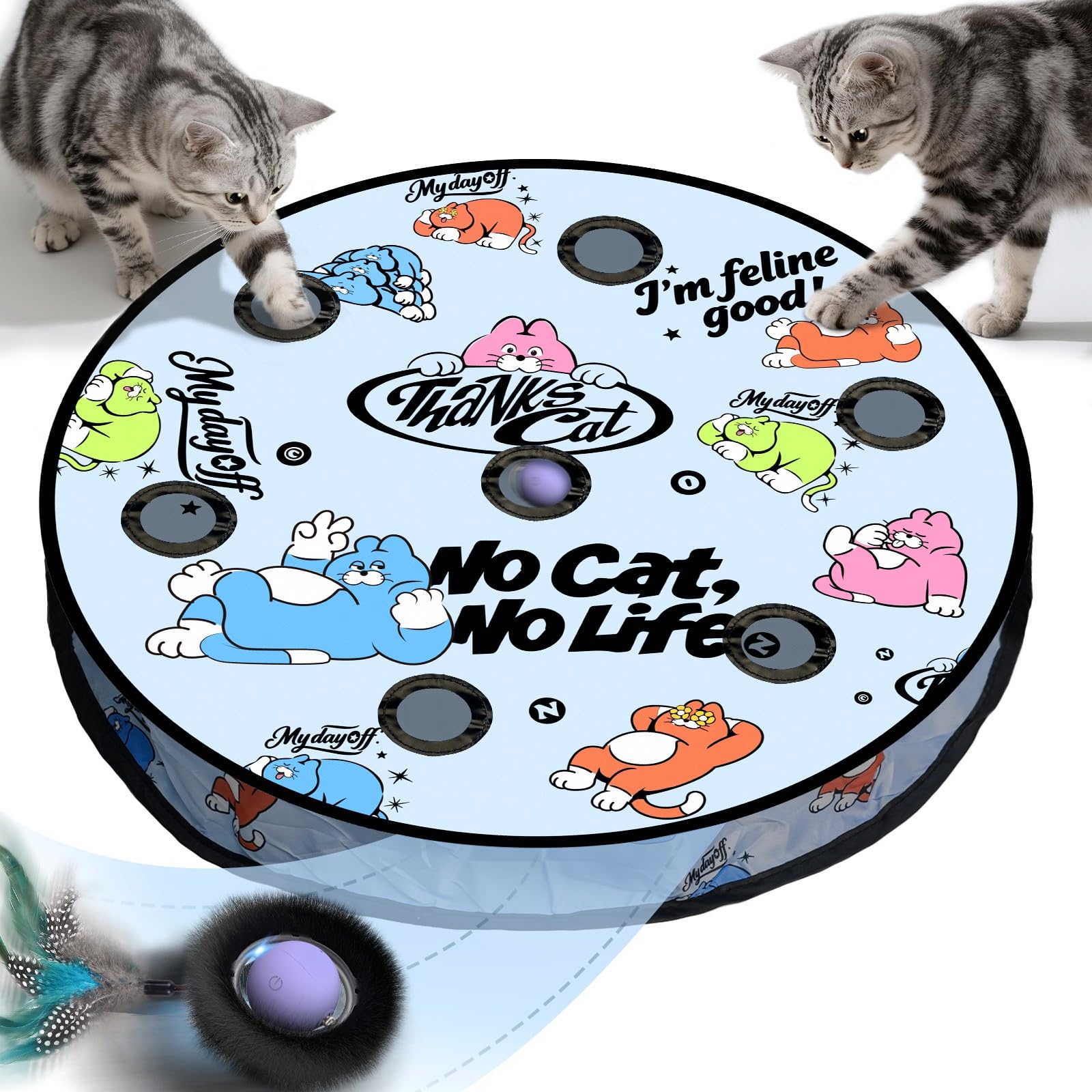 Cat Toys, Interactive Cat Toys for Indoor Cats Adult,7 Holes Maze Mat Automatic Moving Ball Kitten Toys in Pouch, Feather Tail, Touch Activation, Smart 4 Mode Mouse Catching Game (Loving Heart)