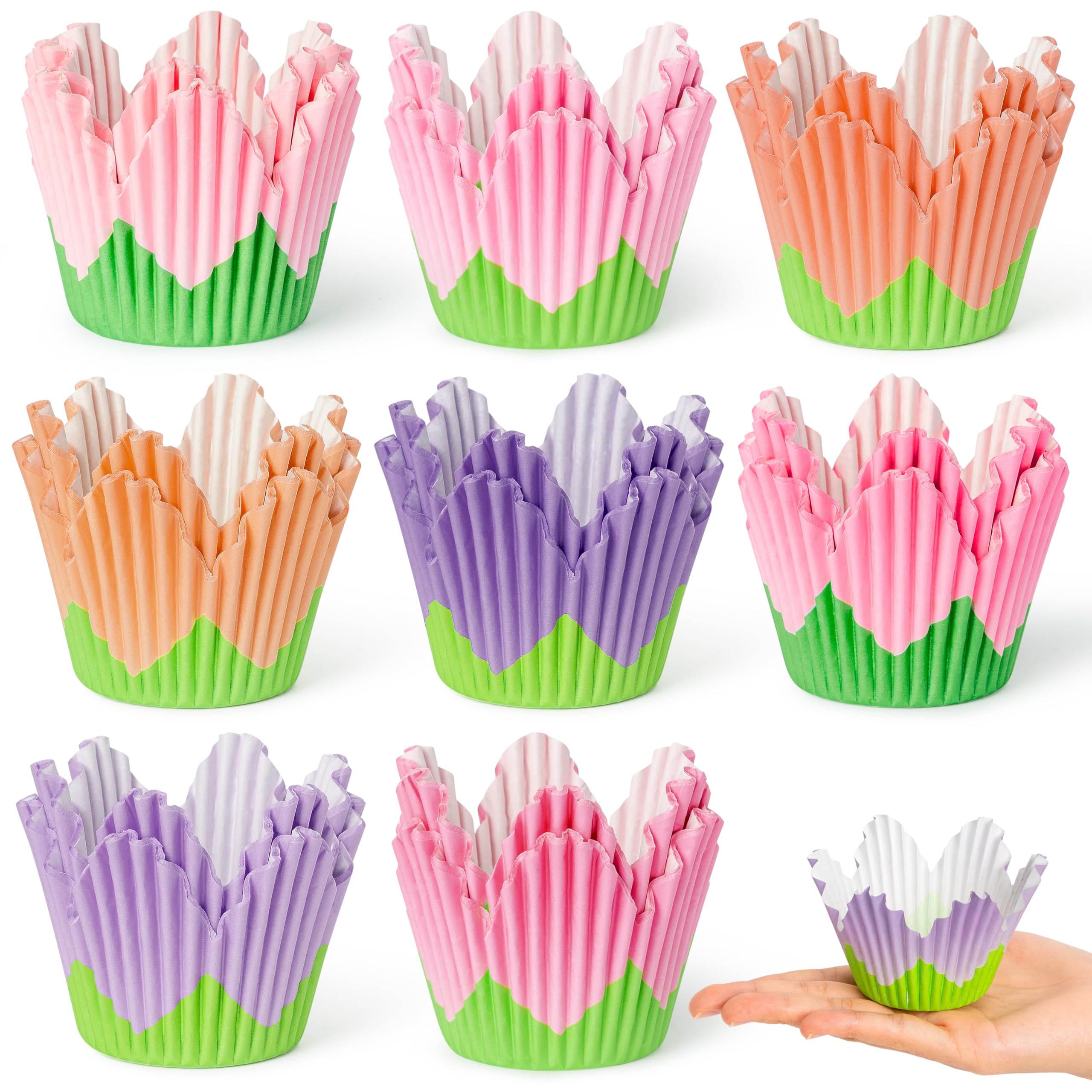 COcnny Flower Cupcake Paper Liner - 320pcs Spring Baking Cups Muffin Cupcakes Wrappers, Summer Pink Purple Petal Cake Chocolate Candy Wrap Making