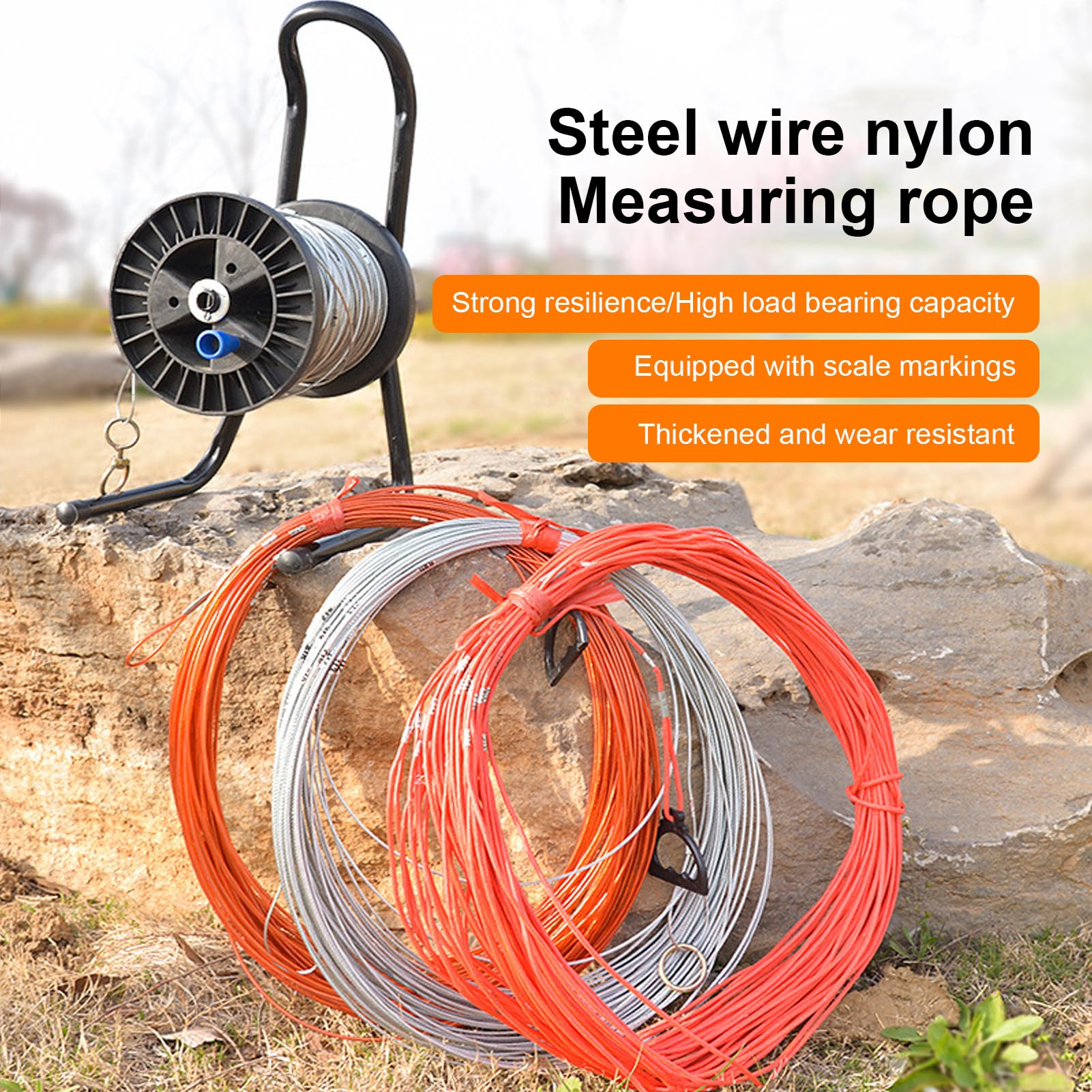 Corde de mesure en fil d'acier de 100 m, corde de construction de puits profonds avec marquages ​​clairs pour des mesures précises dans les chemins de fer