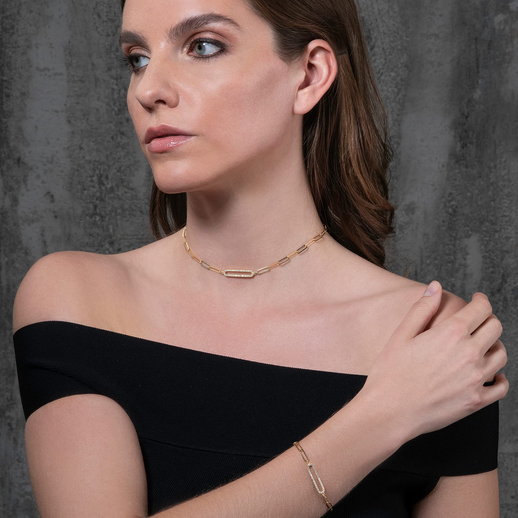 namana - Collar de cadena de malla para mujer y adolescente, collar de eslabones chapado en oro de 18 quilates, collar de mujer de oro con una malla central engastada con piedras de circonita cúbica