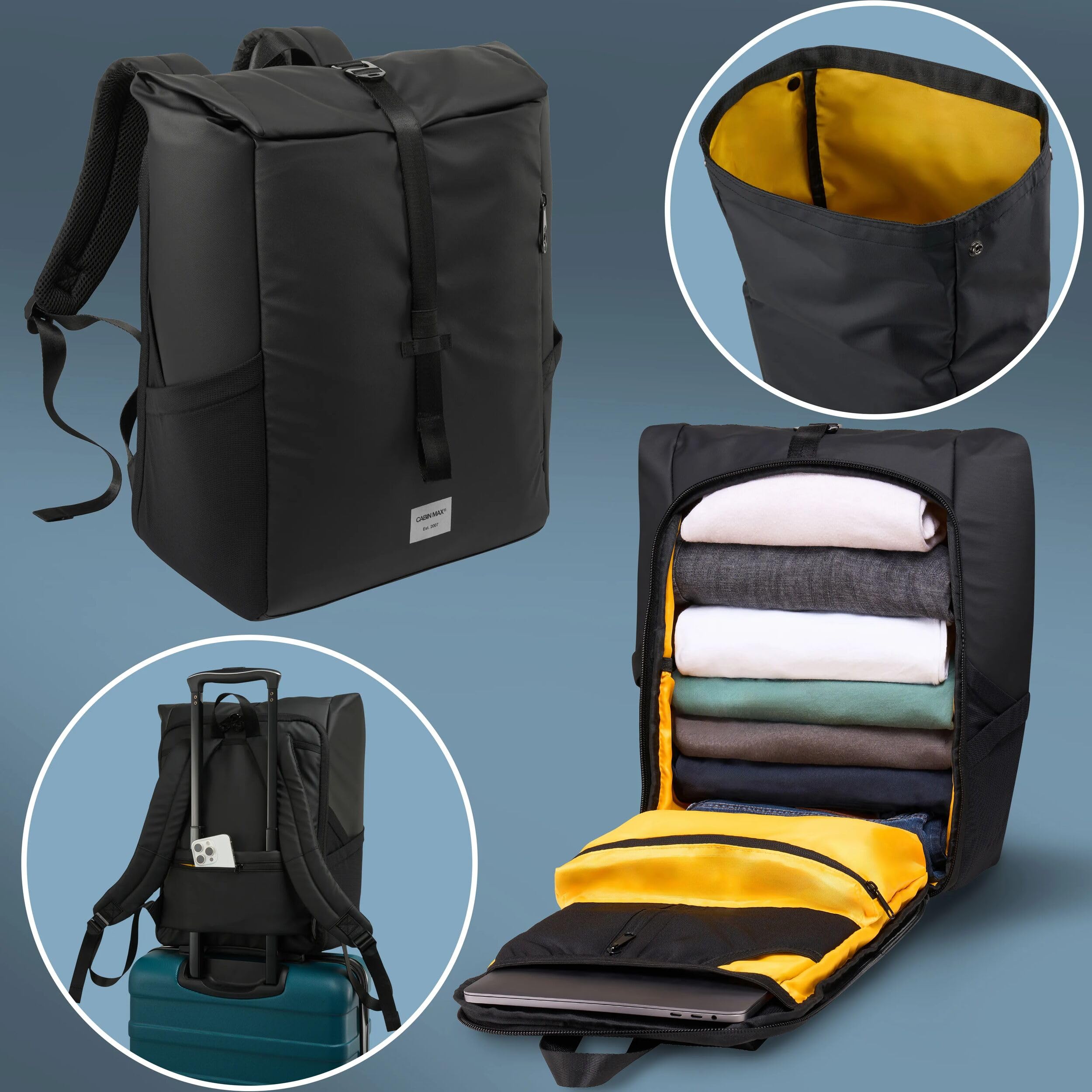 Cabin MAX ISEO - Mochila de Viaje Impermeable, con Parte Superior Enrollable, Bolsa de Transporte, Adecuada para Mochila Ryanair Debajo del Asiento, 40 x 30 x 20cm