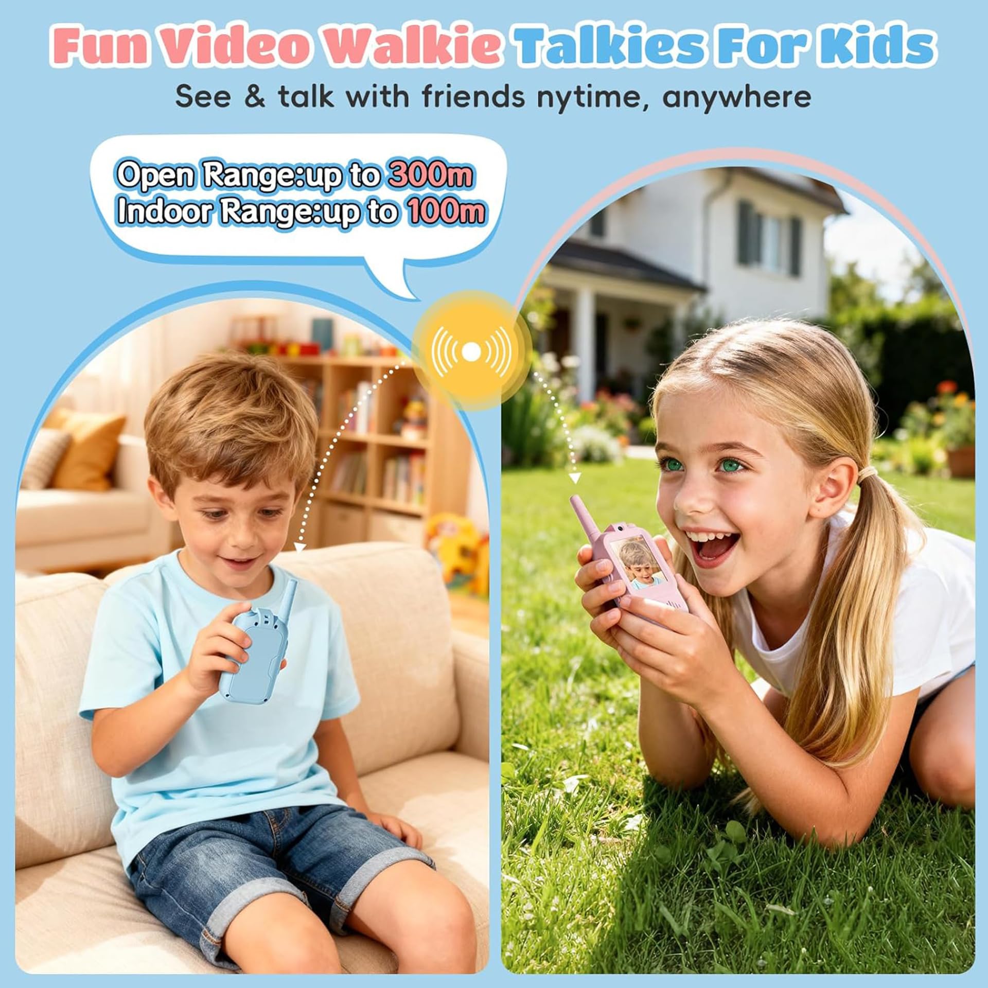 YIHANGG Walkie Talkie Video per Bambini,con Cambia Voce,Portata 300 Metri,Confezione da 2,Giocattoli Divertenti per Giochi al Chiuso,Campeggio,Escursionismo,Viaggi Compleanno per Bambini e Bambine
