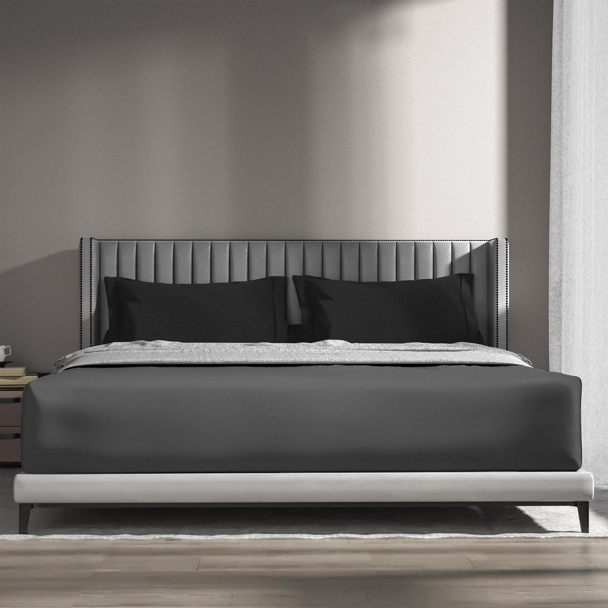 wyewye Double Fitted Sheet, Deep Grey, 135x190 cm with 40 cm Super Deep Pocket, Microfiber Fabric Bed Fitted Sheets - Image 3