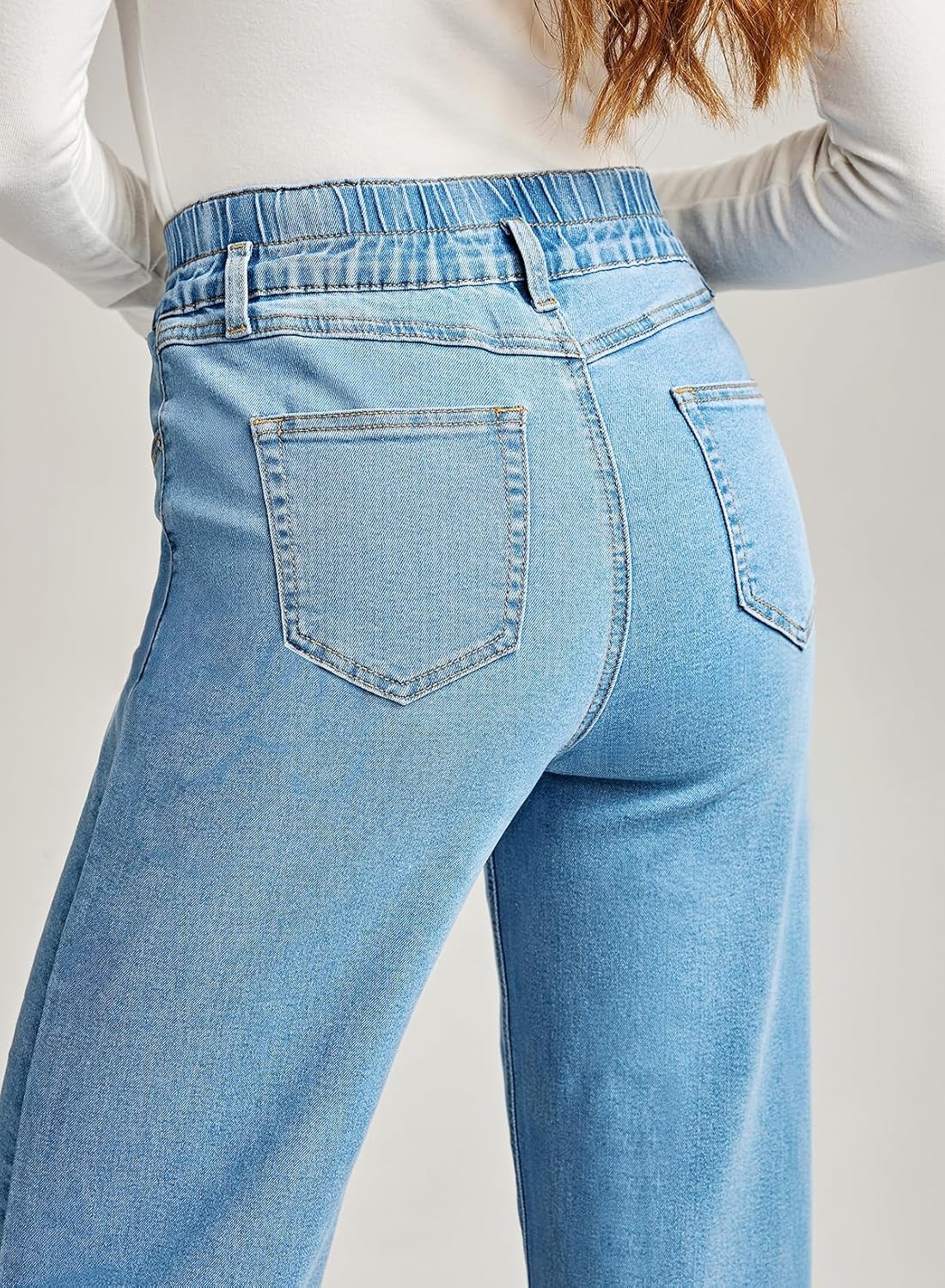 Astylish Women's Pull On Stretchy Elastic High Waisted Jeans Trendy Wide Leg Baggy Straight Trouser Jeans - Image 6