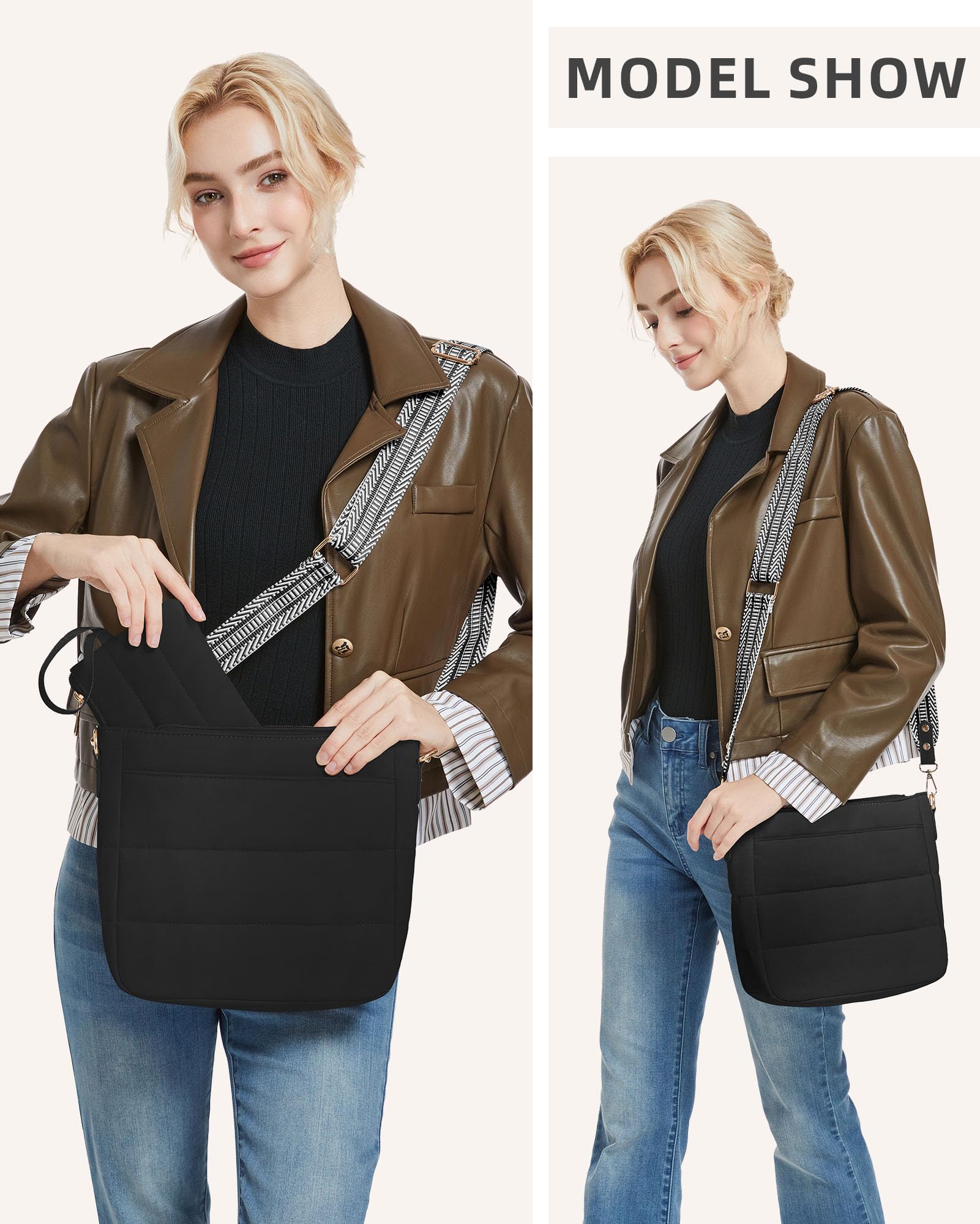 Bolsos para mujer, 2 unidades, acolchados, cruzados, estilo hobo, bolso de mano de moda con monedero, 2 correas ajustables