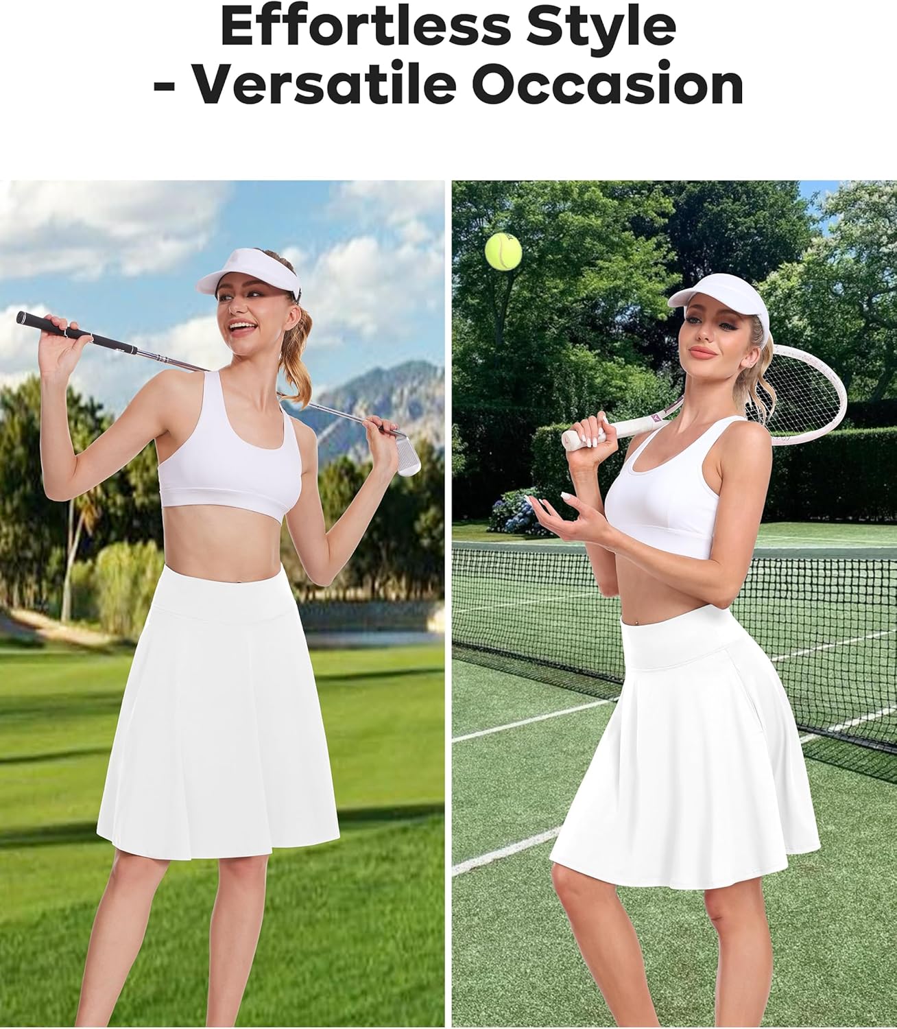 Desol 20" Women's Knee Length Tennis Golf Skirts with Shorts and Pockets High Waisted Athletic Casual Workout Skorts