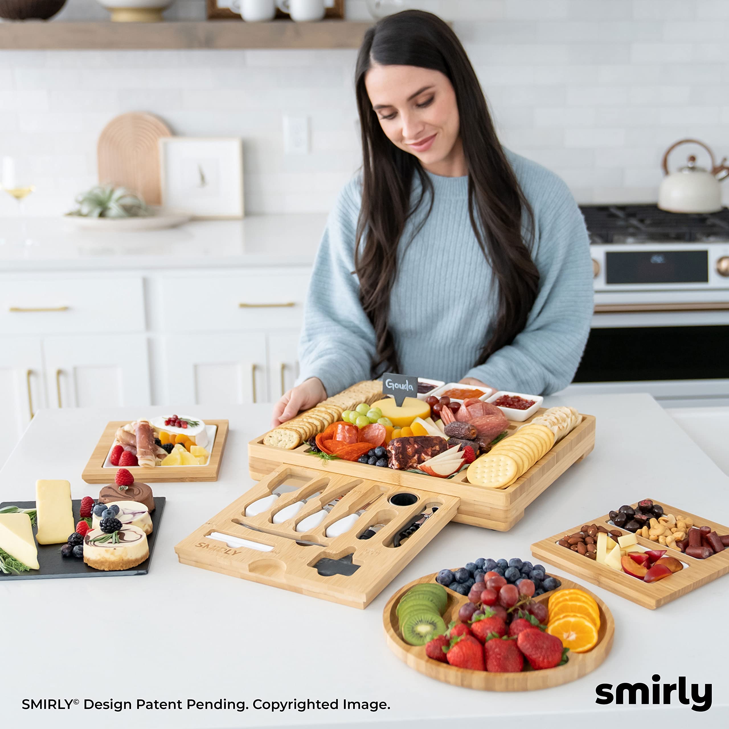 SMIRLY Set di taglieri per salumi: tagliere in bambù con accessori, perfetto per riunioni e regali