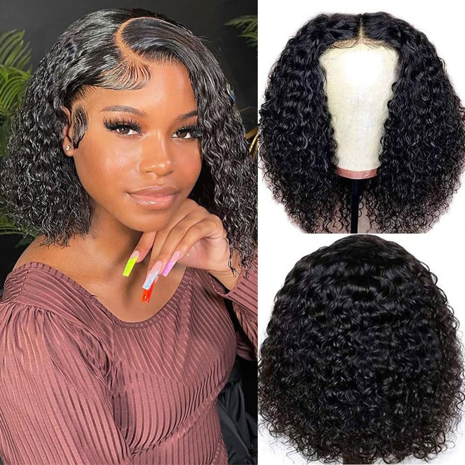 MOOTAFUL Bob Wig Human Hair 13x4 Deep Curly Lace Front Wig Human Hair Pre Plucked 200% Density Short Bob Curly Wig with Baby Hair Glueless Curly Wig
