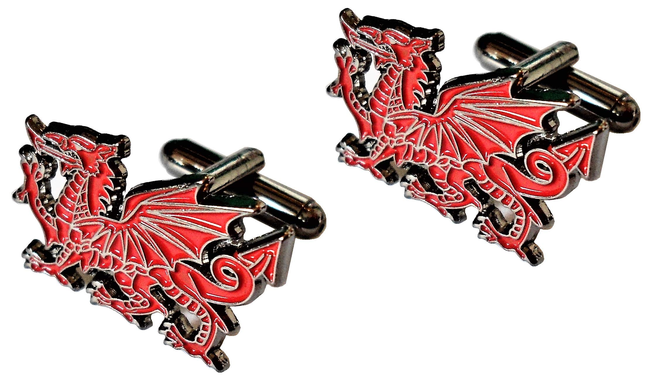 B4B Welsh Red Dragon National Flag Wales Cymru Metal Enamel Cufflinks