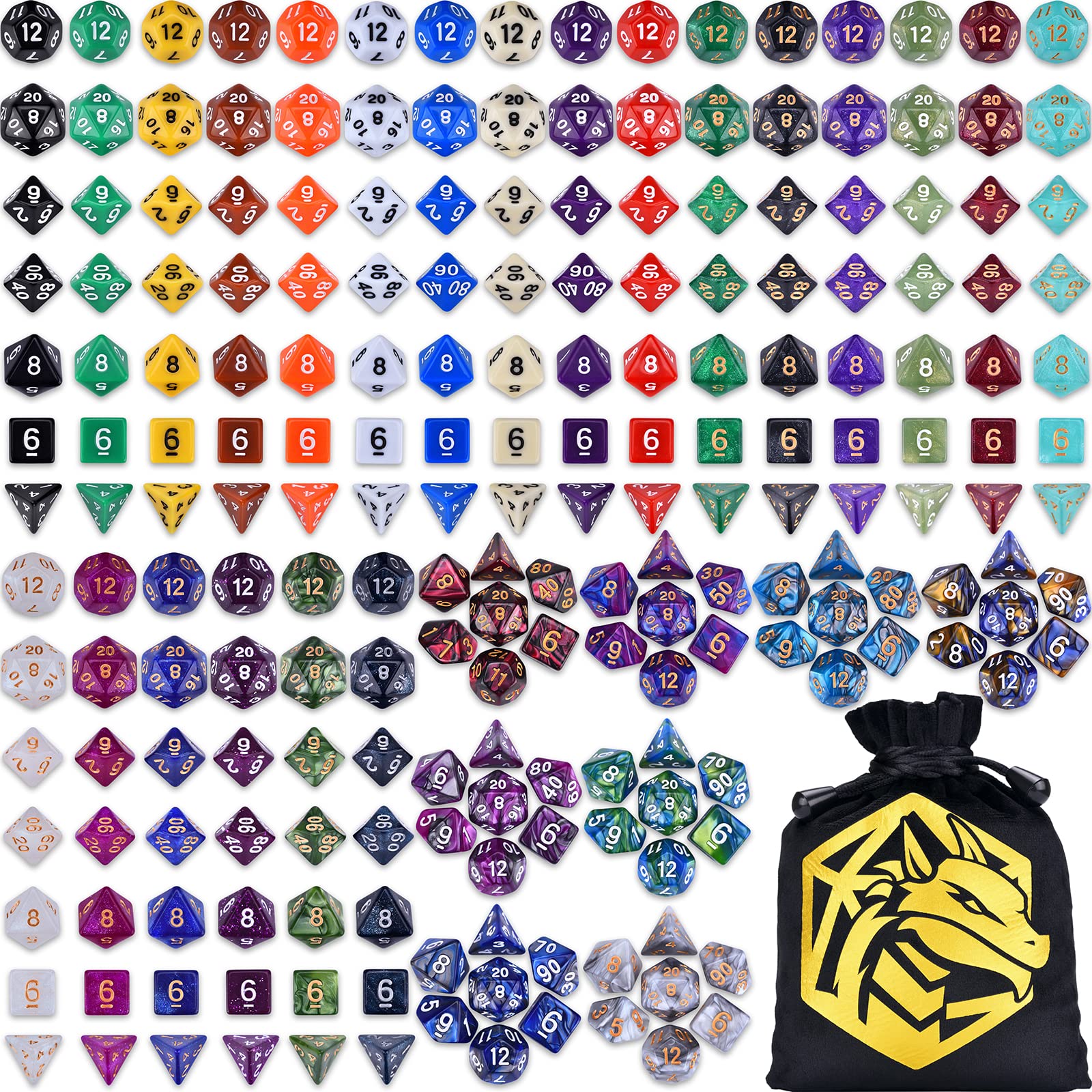DND Dice Sets 30x7 (210pcs) Polyhedral RPG Dice for Dungeons and Dragons MTG Tabletop Role Playing Adventure Games, with a Large Drawstring Bag