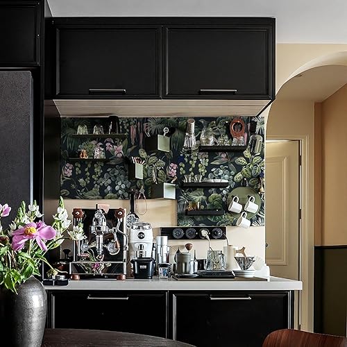 Vista 53 de Ismoon Papel tapiz verde para despegar y pegar, diseño bohemio floral y hojas en papel adhesivo grueso, papel adhesivo botánico oscuro, extraíble