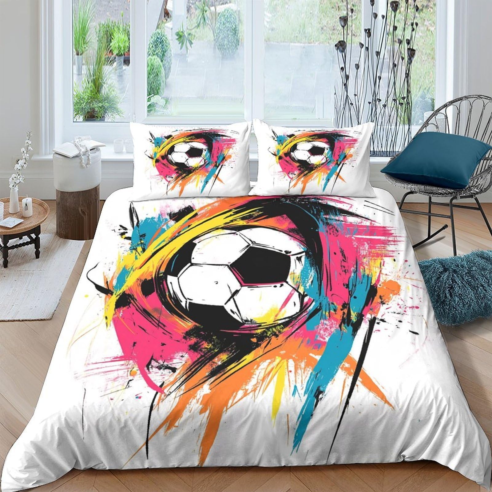 Ctjqhvkz Style-5 3D Printed Graffiti Soccer Fitted Sheet Microfiber Vibrant Football Bed Cover Anti-Slip Washable For Bedroom Decor Single（135X200cm）