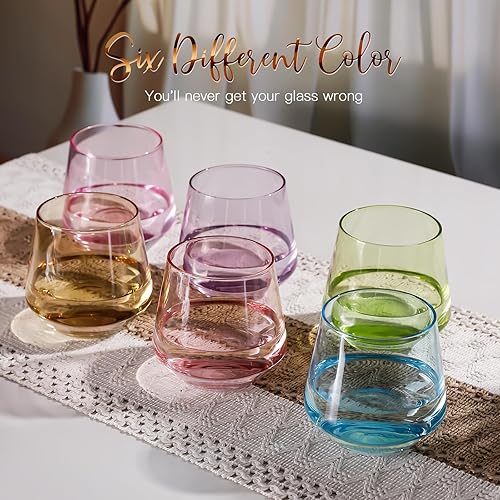 Miniatura 10 de Physkoa Juego de copas de vino ámbar de 6 a 15 onzas sopladas a mano, copas de vino de tallo largo, copas de vino únicas, regalo para bar, fiesta,