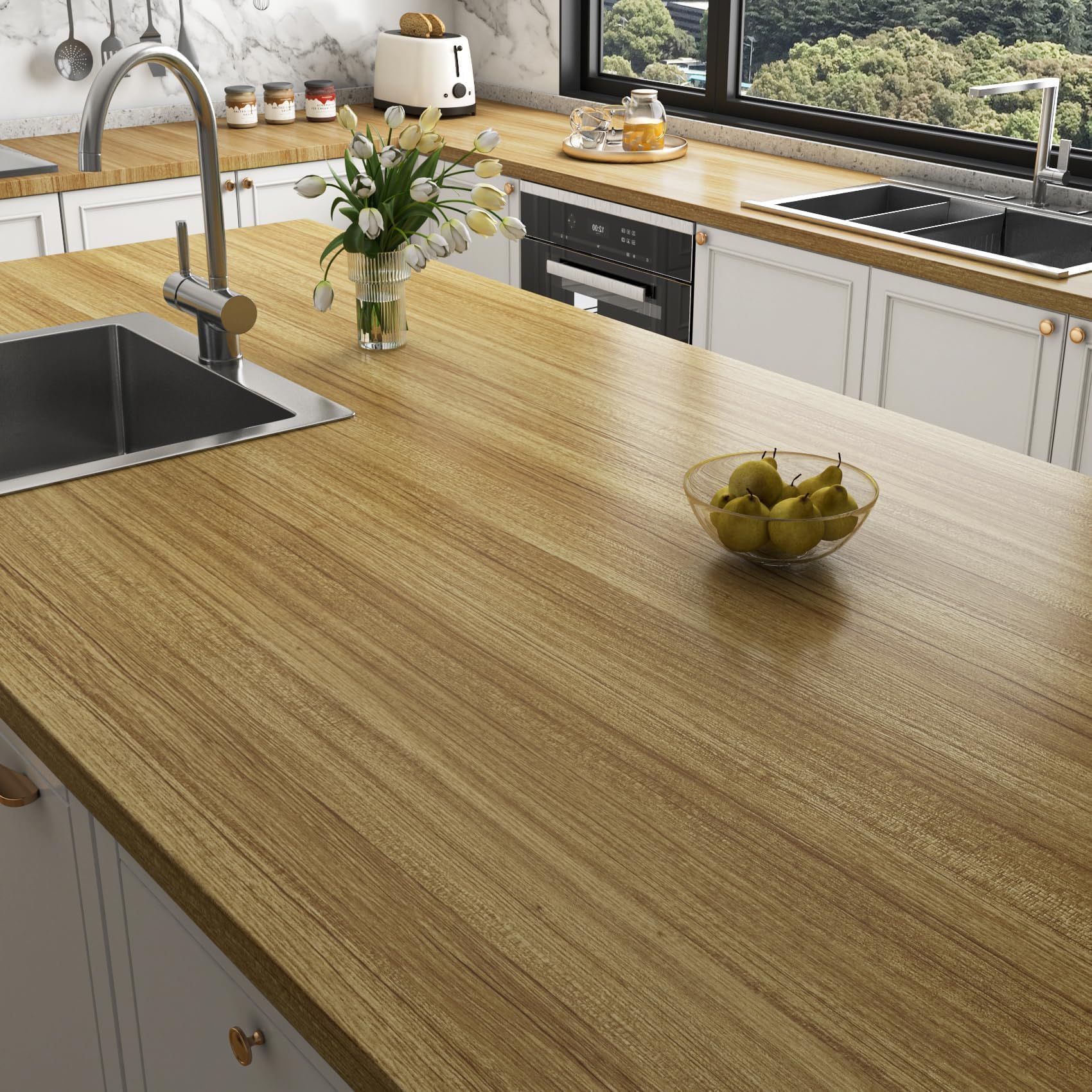 Stickyart Carta da Parati Cucina Mobili Legno Marrone 90cm X 400cm Pellicola Adesiva Per Mobili Marrone Rivestimento Parete Mattonelle Adesive Cucina Rimovibile Impermeabile Per Bagno Armatio Tavola