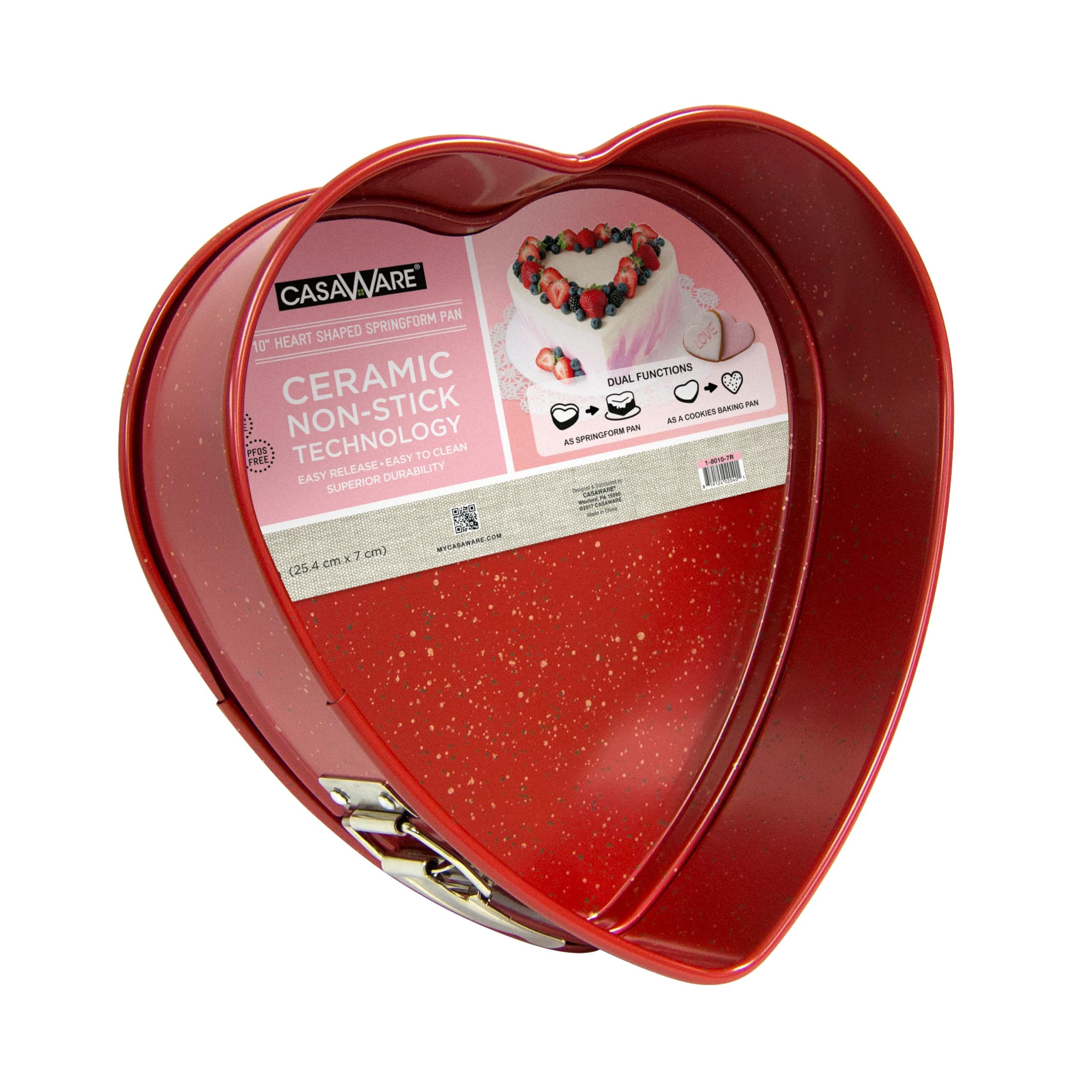 Heart Springform - Sartén de 10 pulgadas, revestimiento de cerámica, antiadherente, granito rojo 2