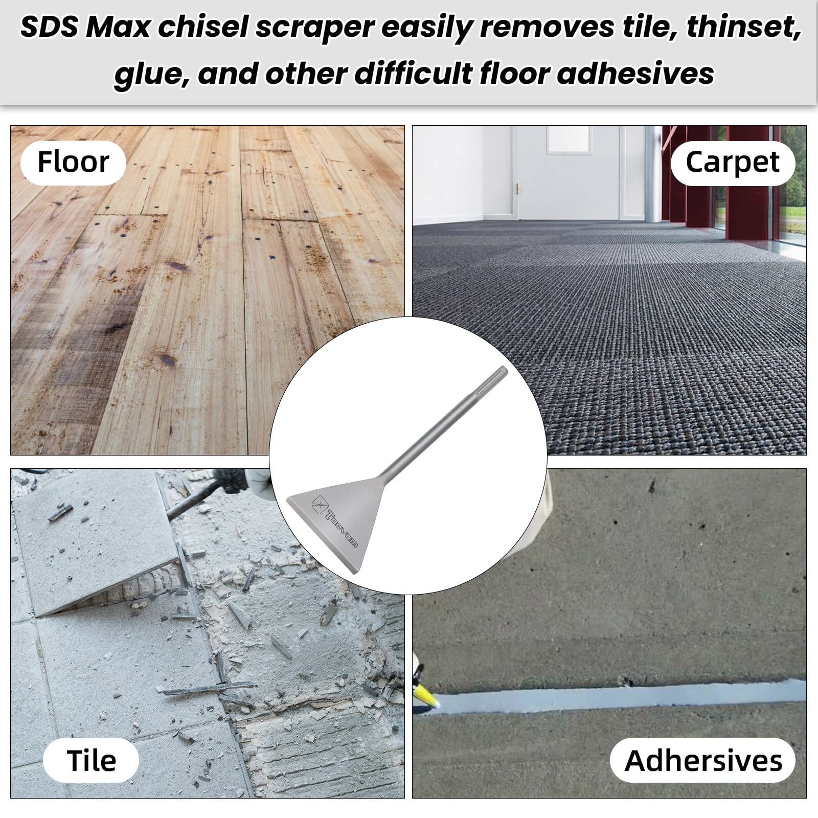 SDS Max - Cincel raspador de suelo de 6 pulgadas de ancho, brocas de cincel para raspar, herramienta de punta de pala plana de acero para quitar suelo, mortero de hormigón con taladros de martillo