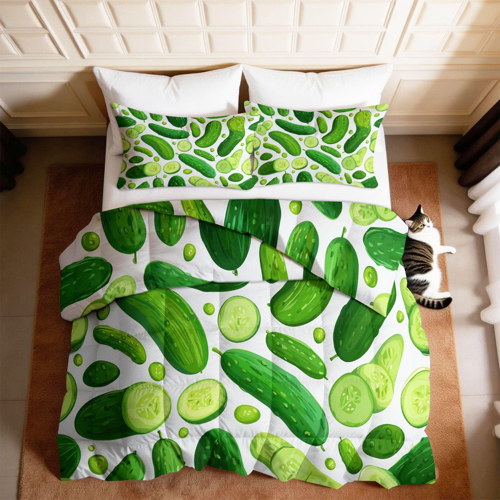 Générique Piumino lavabile per bambini, 200 x 200 cm, bianco cartone animato, verdura, cetriolo 4 stagioni, per letto matrimoniale, piumino reversibile leggero, senza coperte e 2 federe 65 x 65 cm
