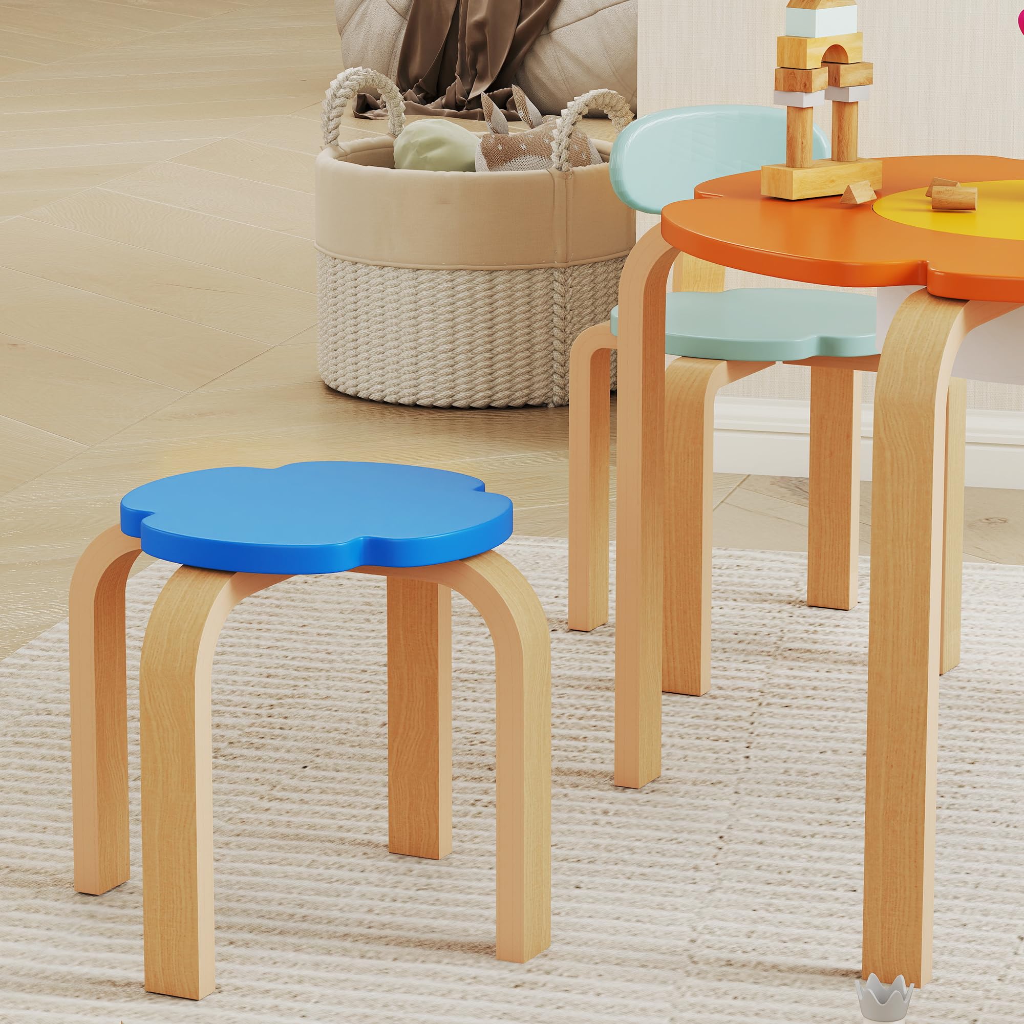 AIYAPLAY Kindersitzgruppe Kindertisch mit Stauraum 5-Teilig Holz Bunt