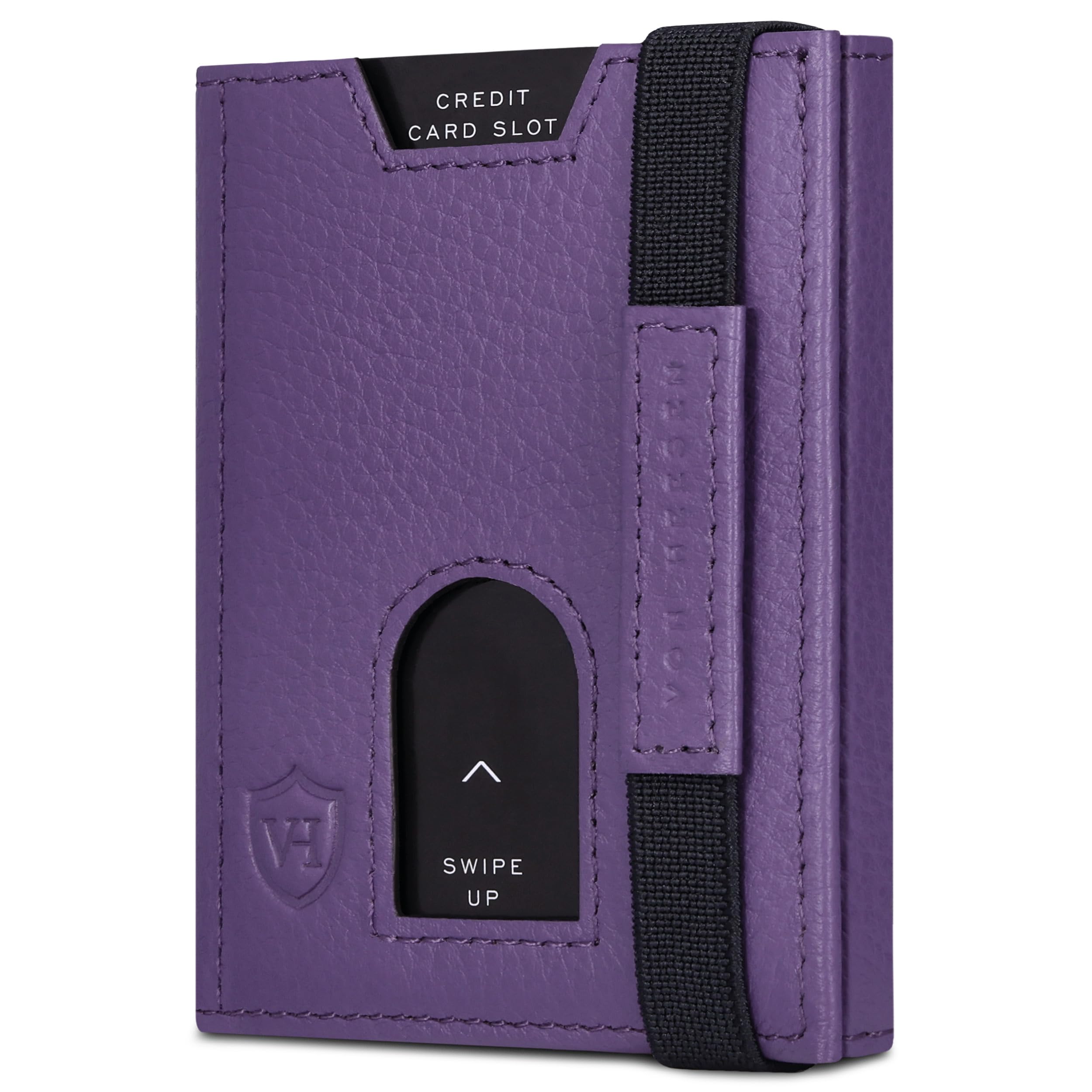 VON HEESEN Leder Slim Wallet - Geldbeutel mit RFID Schutz - Mini Geldbörse für Herren und Damen - Kartenetui Echtleder Karten Portemonnaie klein - Kreditkartenetui Violet