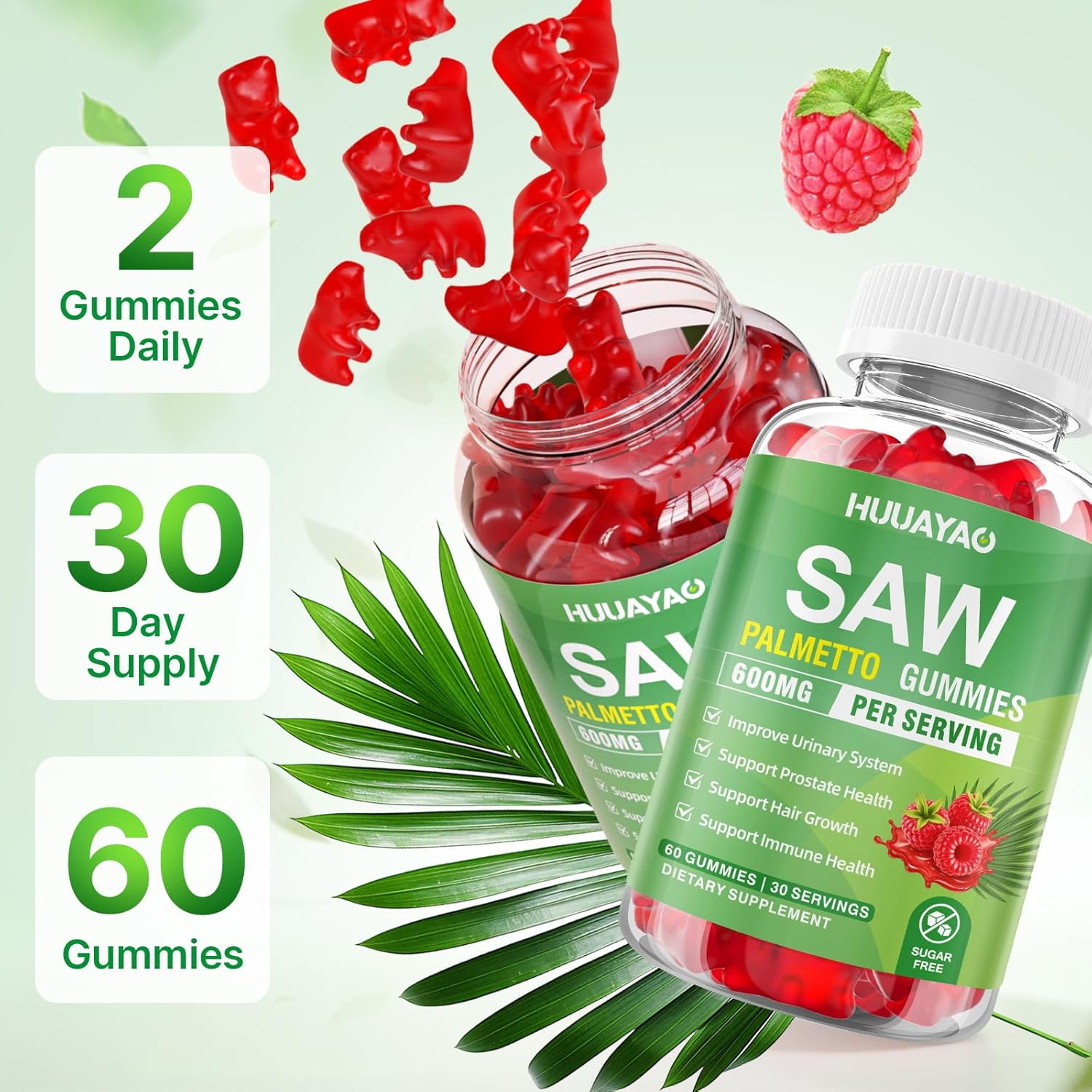 Saw Palmetto Gummies 600mg Saw Palmetto Supplement with Pumpkin Seed Oil, Biotin, Prostate Health Supplements for Men, Advanced DHT Blocker, Hair & Urinary Health Support, Raspberry Flavor, 120 Counts - Image 7