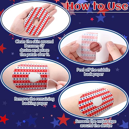 Miniatura 5 de Mixweer Parches adhesivos compatibles con Dexcom G7 cinta adhesiva precortada a prueba de sudor, bandera de EE. UU., parches con sensor CGM para