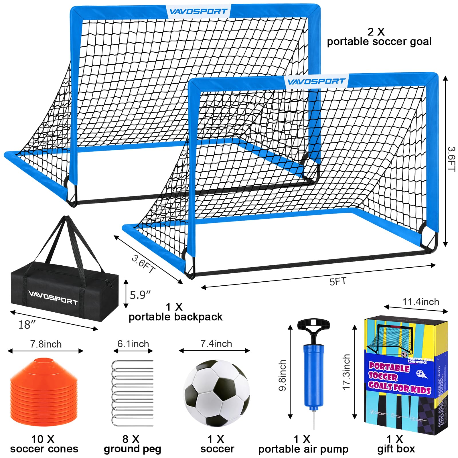 Soccer Goals for Backyard Set - 2 of 5' x 3.6' Portable Soccer Goal Training Equipment, Pop Up Soccer Net with Soccer Ball, Soccer Set for Games, Sports view 2