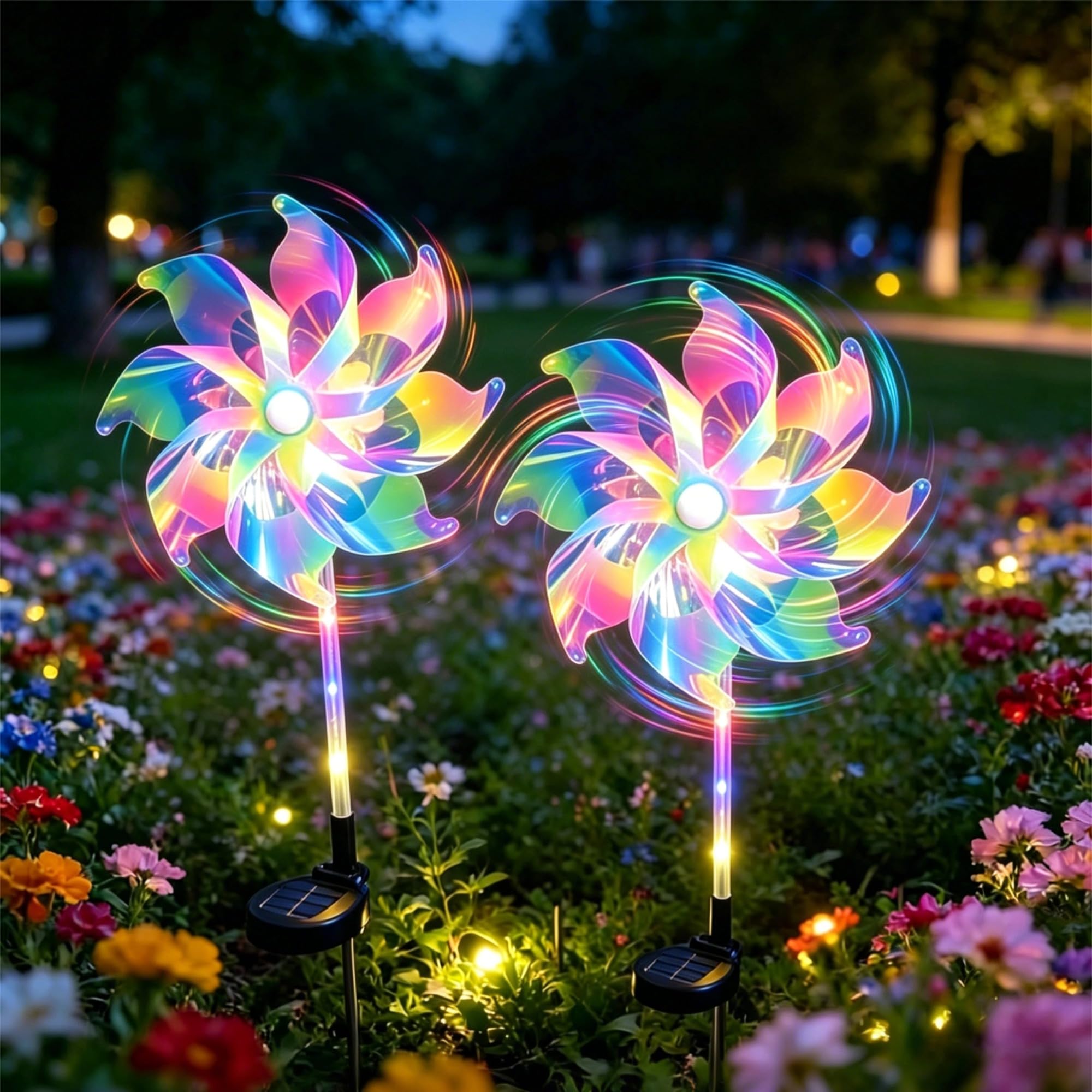 WREWING Rainbow Solar Pinwheel Lights, Glowing Windmill Spinners for Yard Garden, Durable Outdoor Wind Spinners Decor