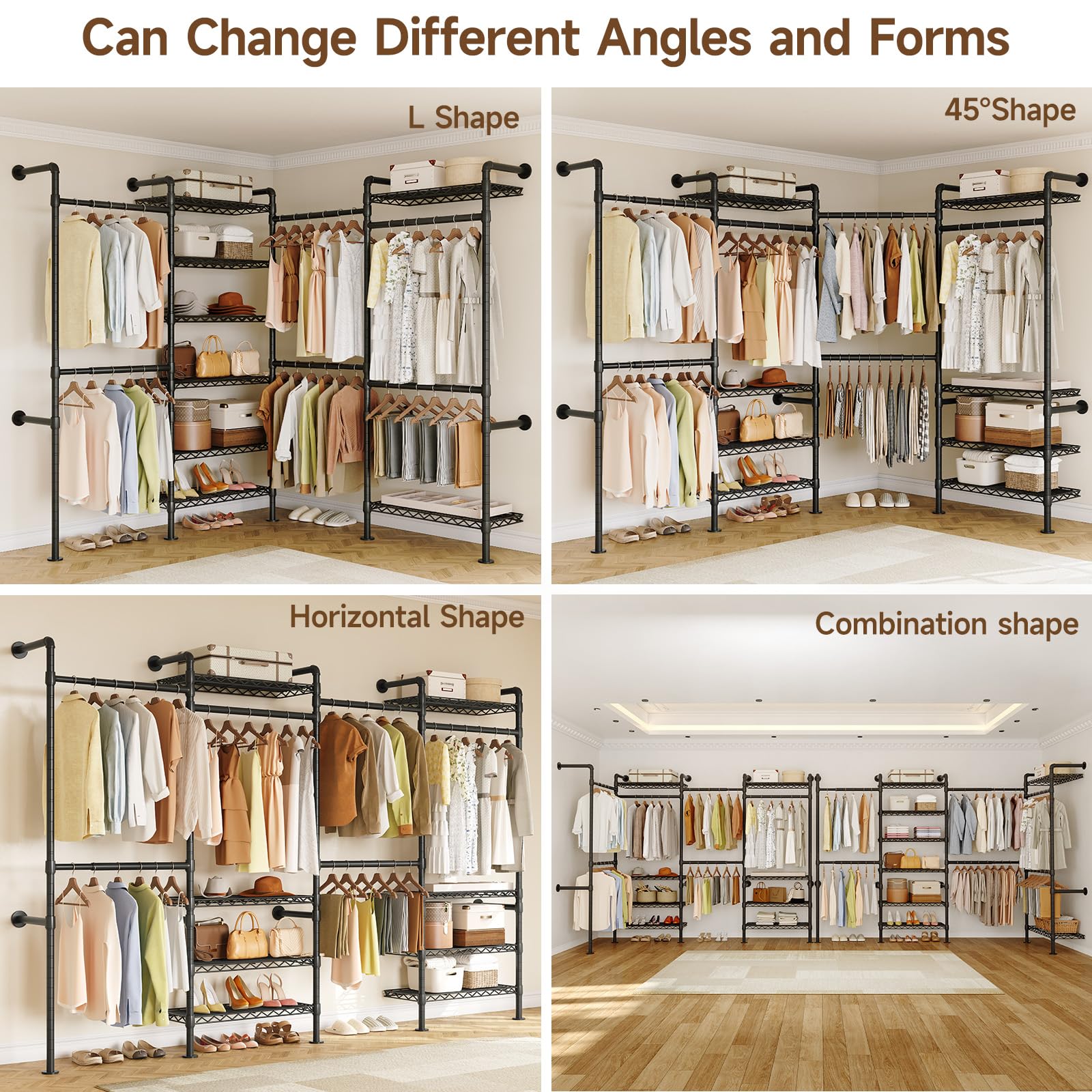 ONBRILL L4 Wall Mounted Industrial Pipe Clothing Rack, Closet Organizer System w — product photo