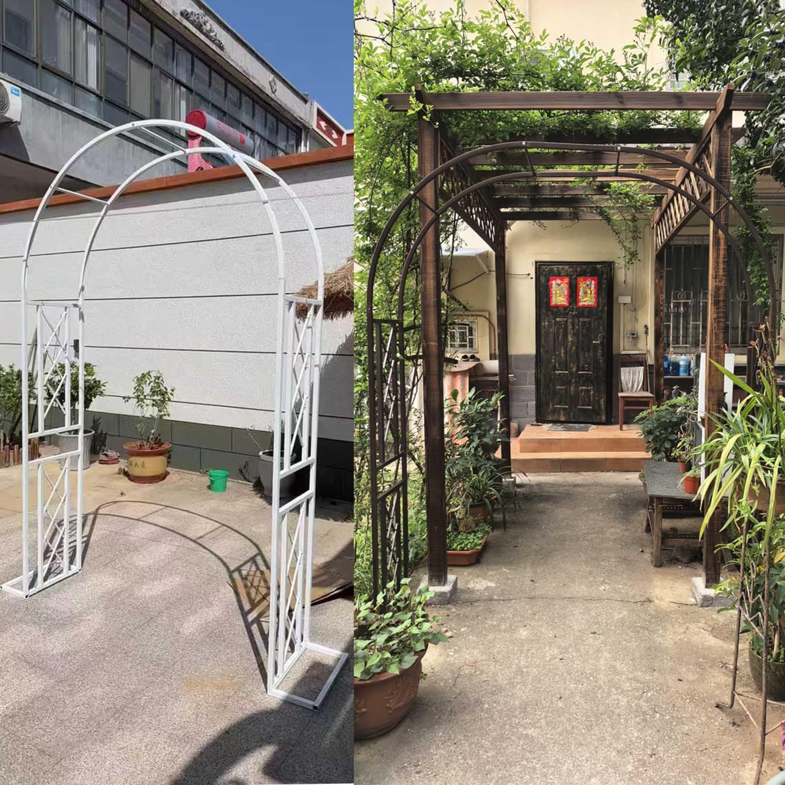 Solidna kratka łukowa ogrodowa, metalowa rama altany do roślin pnących, duży łuk rurowy 340 cm na podwórko, patio, dziedziniec i dekoracje ślubne, kolor brązowy