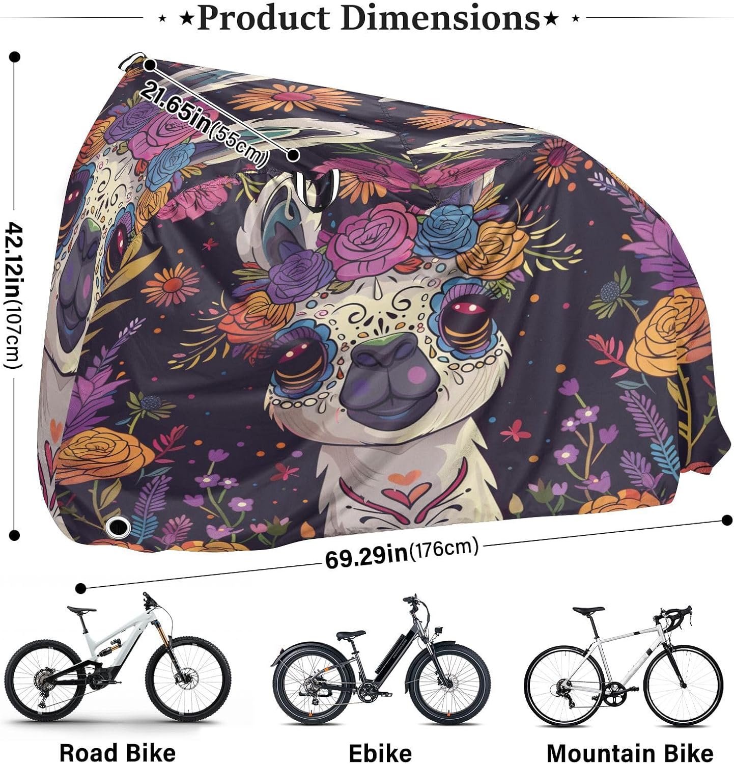 ALAZA Day Of The Dead Llama Alpaca Bike Cover Waterproof Outdoor Ebike Bicycle Covers Tarp Protection for 1/2 Bikes, Sun UV Dust Wind Proof