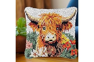 Cute Highland Cow Kids Latch Hook Pillow Kit For Beginners