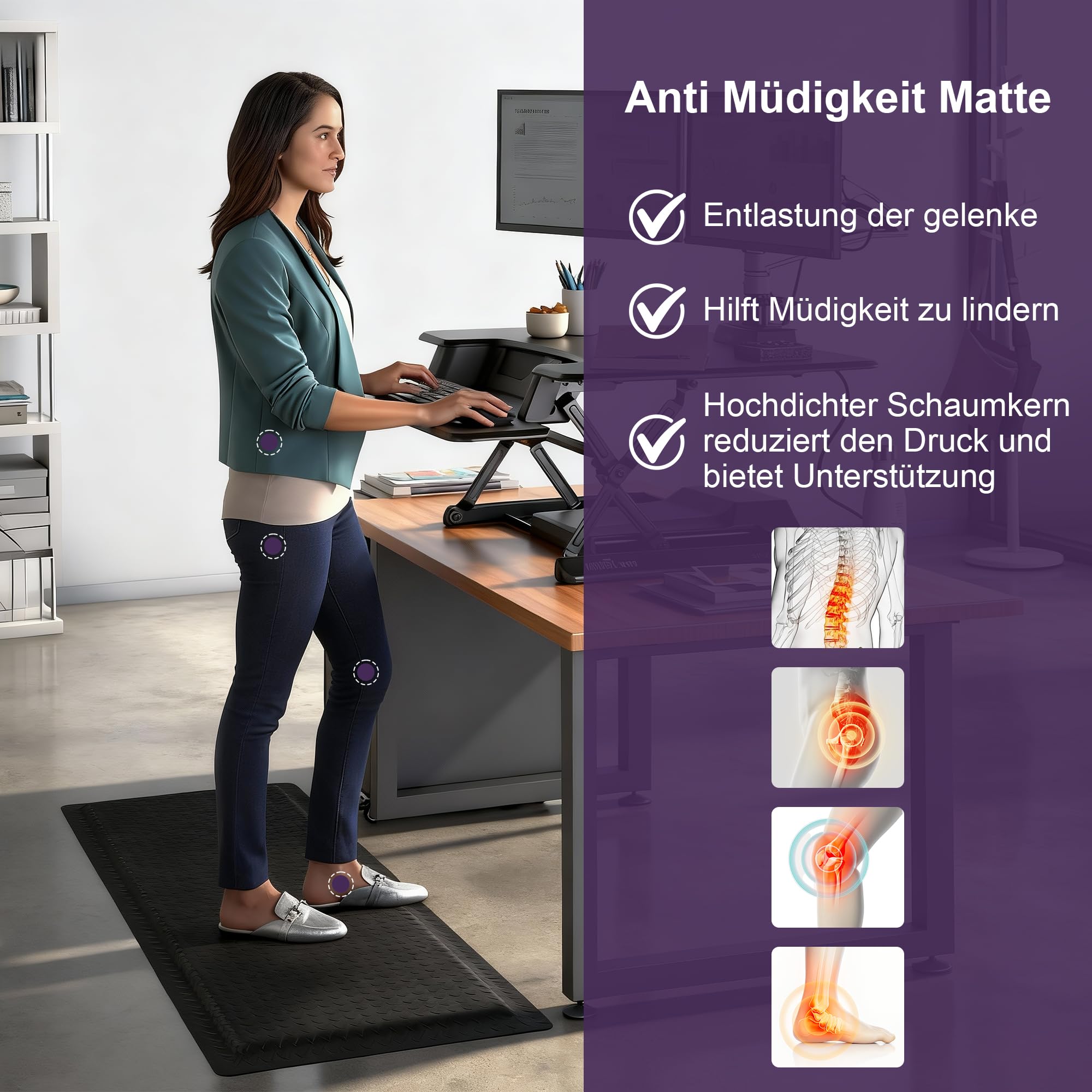 bimiti Anti Ermüdungsmatte für Steharbeitsplätze, Ergonomische Arbeitsplatzmatte für gesundes, 60 x 152 cm Antimüdigkeitsmatte, Wasserabweisende Anti Fatigue Stehmatte Steharbeitsplatz Fußmatten