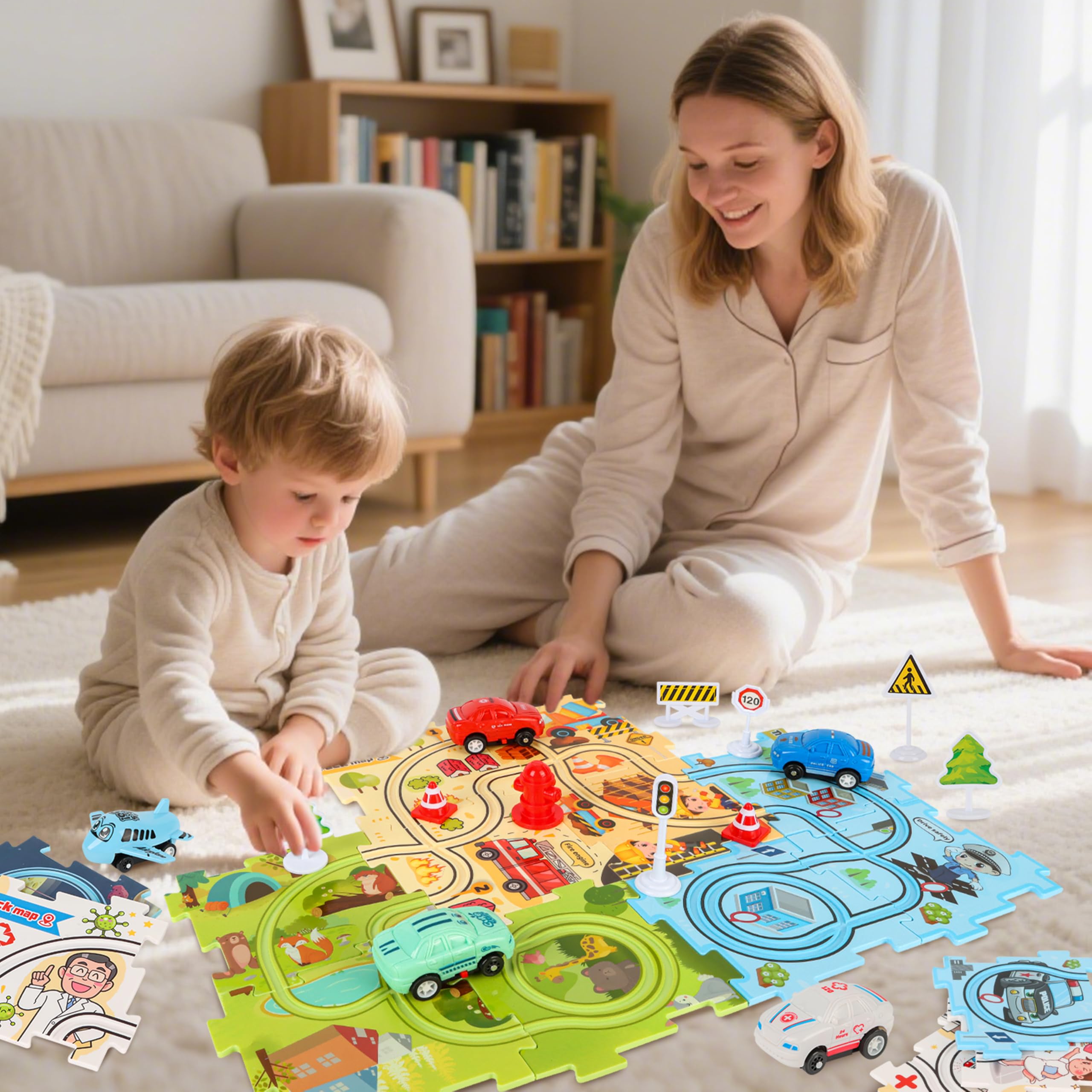 Charmofun 6 Styles Circuit Voiture Enfant, Jeux Éducatif pour Enfants 3 4 5 6 7 Ans, DIY Puzzle Piste de Course avec 6 Voitures Jouets, Cadeau pour Garçon Fille 3+ Ans