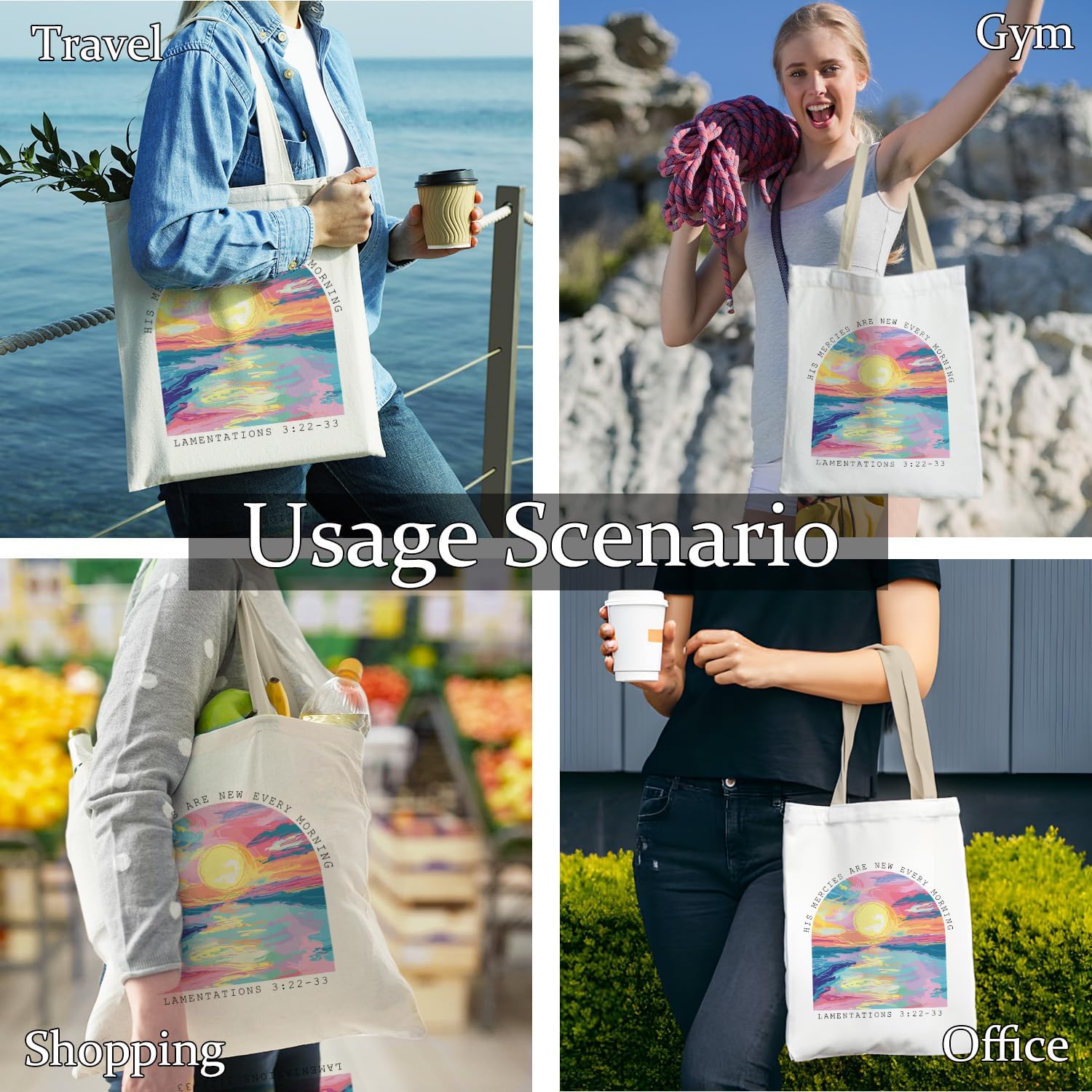 Watercolor Boho Christian Tote Bag, Gifts for Women, His Mercies Are New Every Morning Canvas Bags, Bible Verse Gifts, Reusable Grocery and Shopping Bags - Image 2