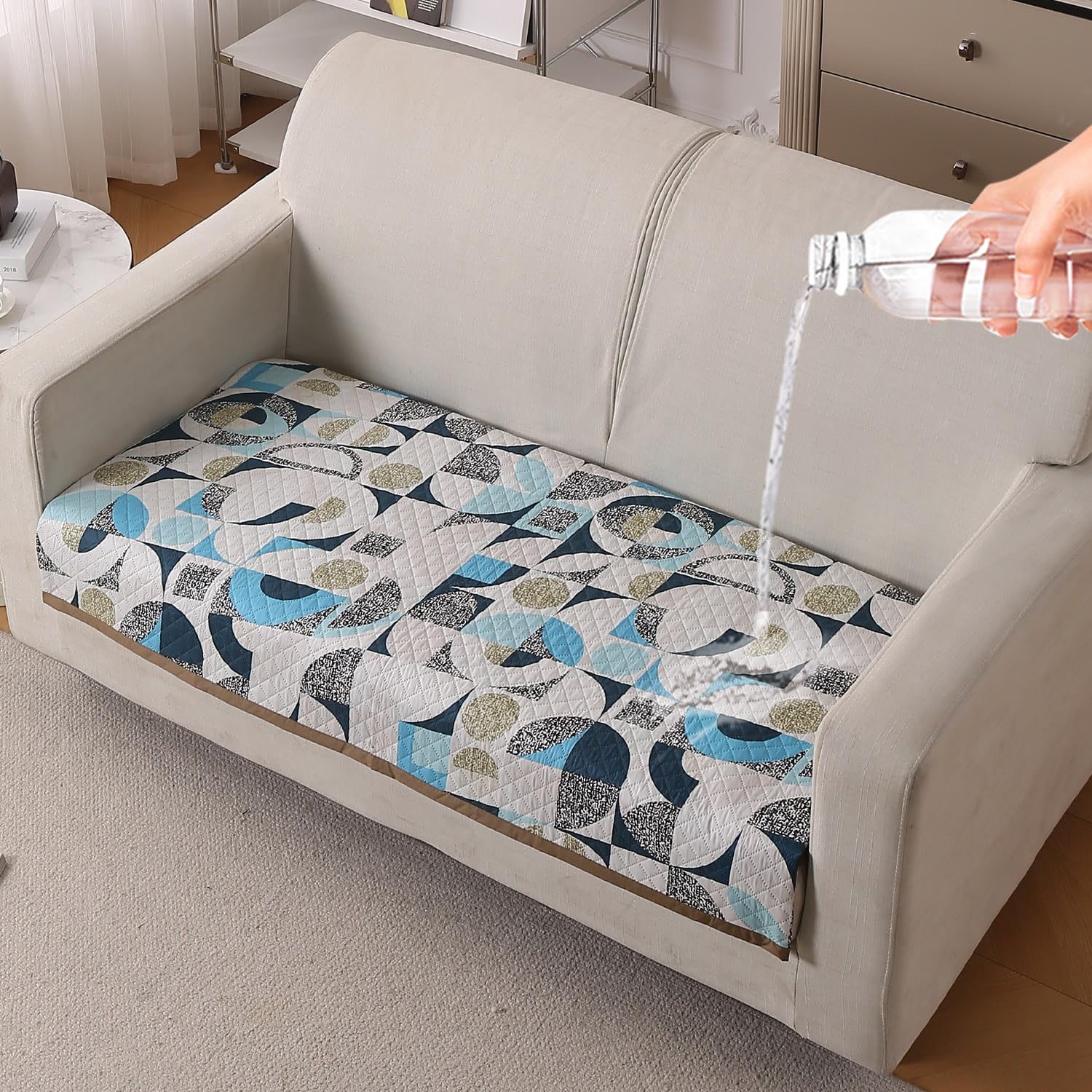 Beige Peony Sofa Cover - L Shape 5 Seater -31