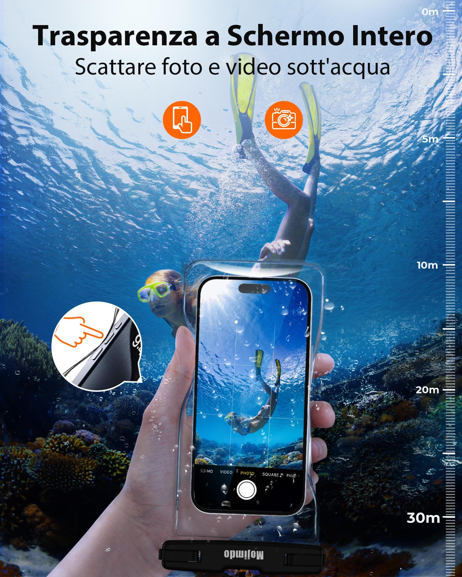 Mojimdo Eccellente 8,00'' Plus Custodia Impermeabile Smartphone, Borsa Impermeabile IPX8/30M Tocco Sensibile Cover Subacquea, Porta Cellulare Impermeabile Compatibilità per iPhone/Samsung/Xiaomi etc