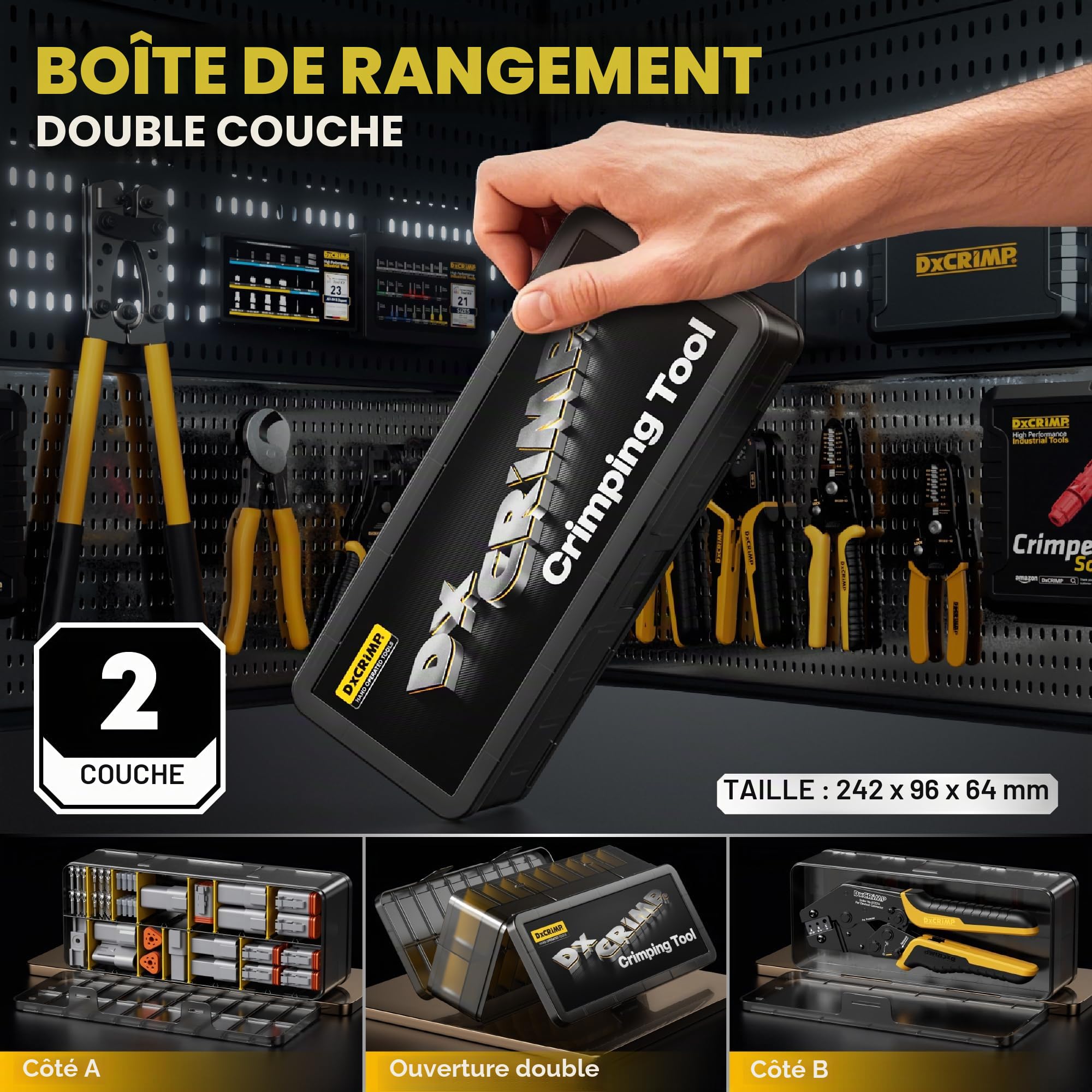 DxCRIMP Kit Pince à Sertir pour Connecteurs Série DT, 2-6 Broches Connecteurs Étanches, Contacts Estampés T16 (22–14AWG/0.34-2.5mm²), Pince à Cliquet et Outils d'Extraction, Compatible avec Deutsch DT