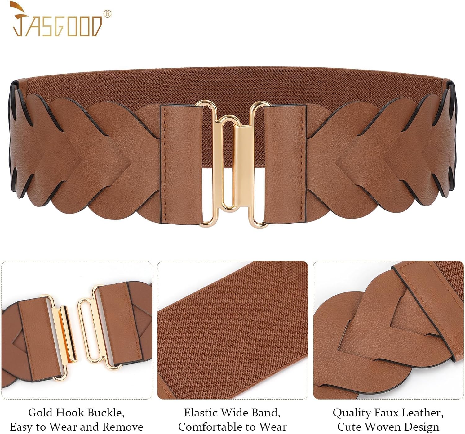 JASGOOD Women's Wide Elastic Belt Vintage Stretchy Belt for Dresses Braided Waist Belt - Image 5