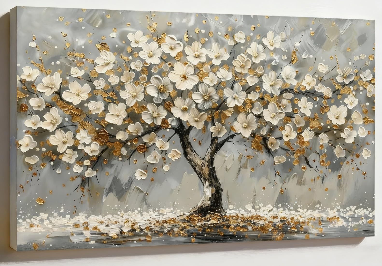 PIGPIGFLY Floral Tree of Life Painting - 30x40cm Framed Canvas Wall Art, Blossom & Nature Abstract Art for Bedroom & Living Room